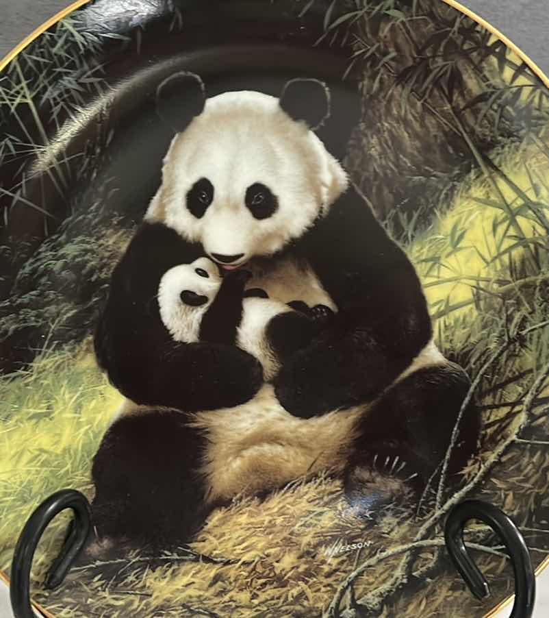 Photo 2 of PANDA BEAR WITH BABY PORCELAIN NUMBERED PLATE 8.5”