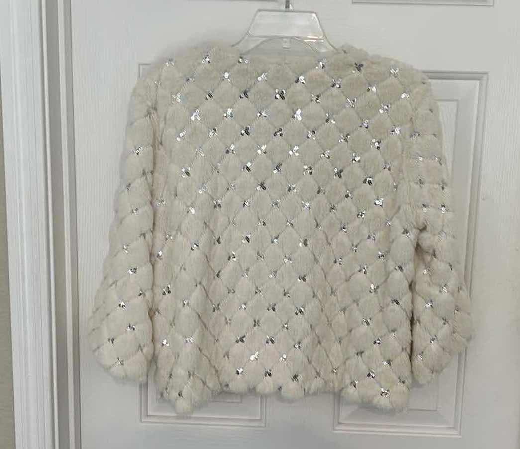 Photo 4 of WOMENS IVORY FAUX FUR WITH SILVER SEQUINS EVENING JACKET SIZE LARGE
