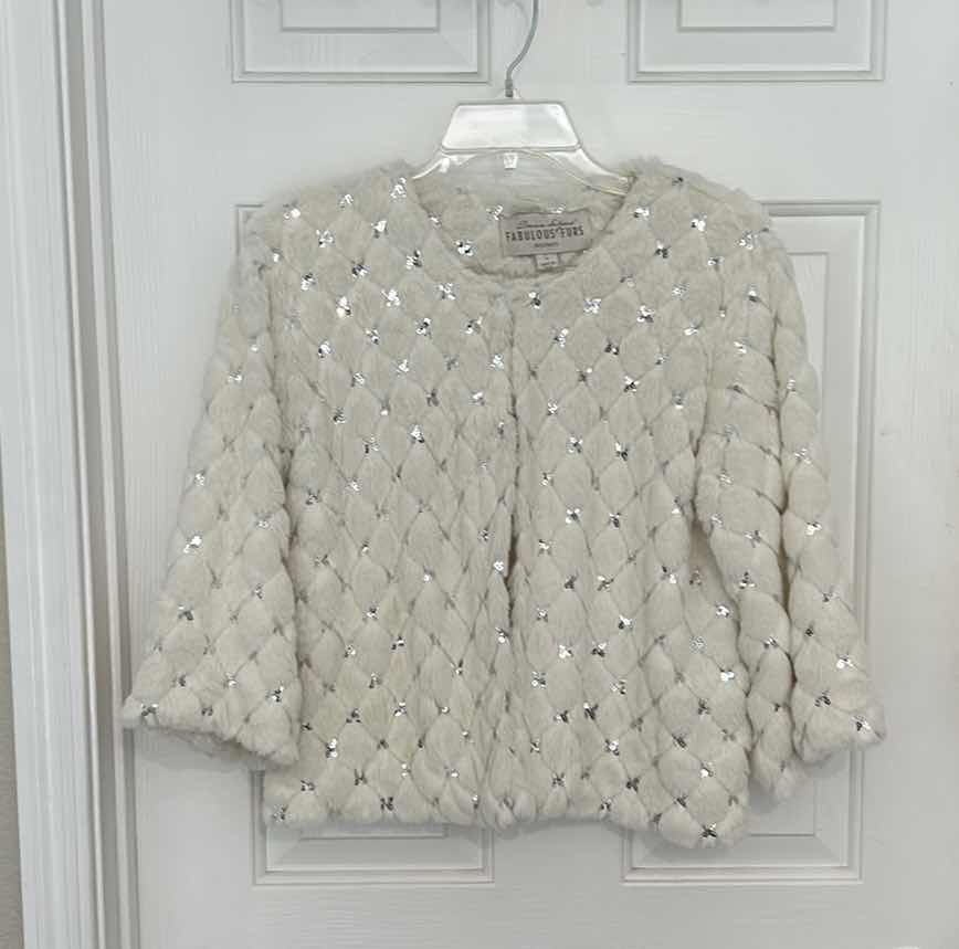 Photo 7 of WOMENS IVORY FAUX FUR WITH SILVER SEQUINS EVENING JACKET SIZE LARGE