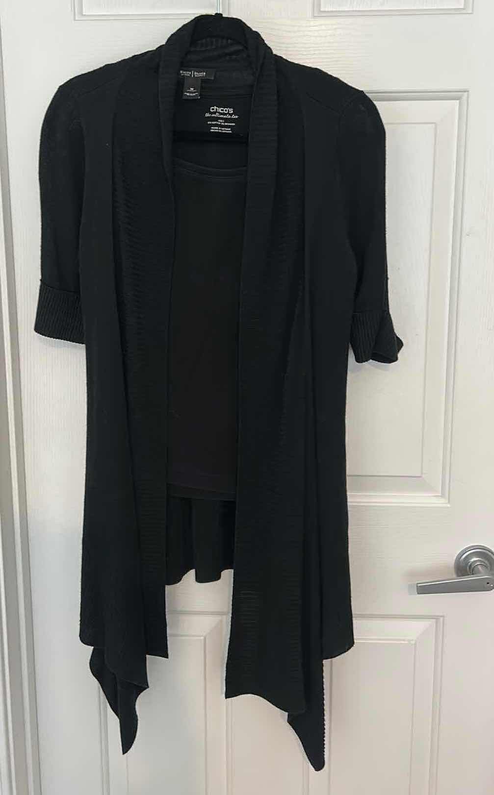 Photo 1 of WOMENSWEAR- CHICOS & WHITE HOUSE BLACK MARKET LONG FLOWING OPEN SWEATER CARDIGAN SIZE MED AND THE ULTIMATE TEE SIZE 1