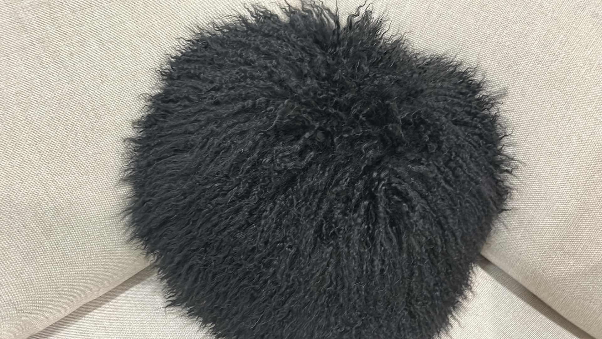 Photo 3 of Z GALLERIE BLACK SHEEPSKIN ROUND PILLOW 16” WITH FUR 22”