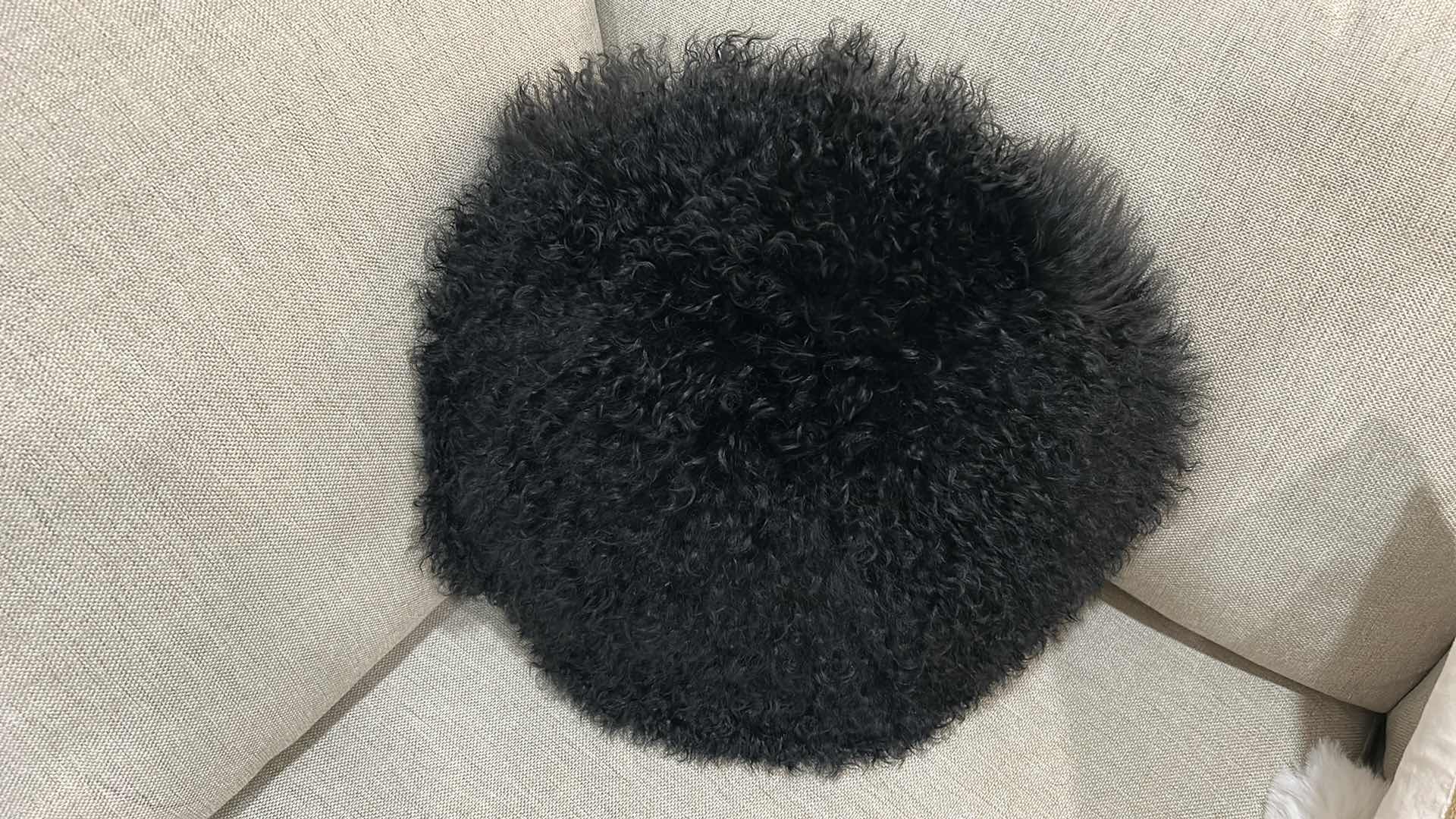 Photo 3 of Z GALLERIE BLACK SHEEPSKIN  ROUND PILLOW 16” WITH FUR 22”