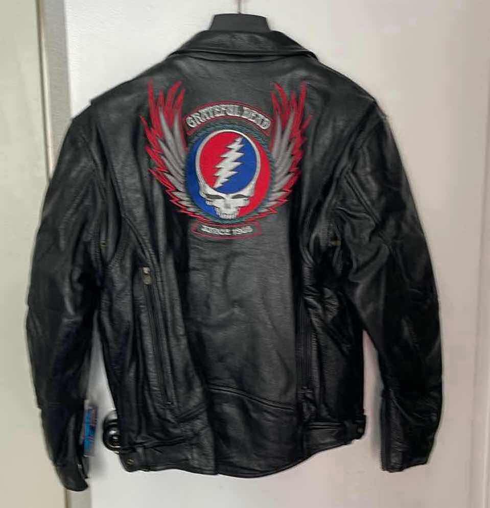 Photo 2 of NWT GRATEFUL DEAD BLACK LEATHER BOMBER JACKET WITH PATCHES SIZE 48