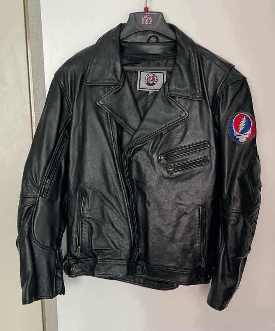 Photo 1 of NWT GRATEFUL DEAD BLACK LEATHER BOMBER JACKET WITH PATCHES SIZE 48