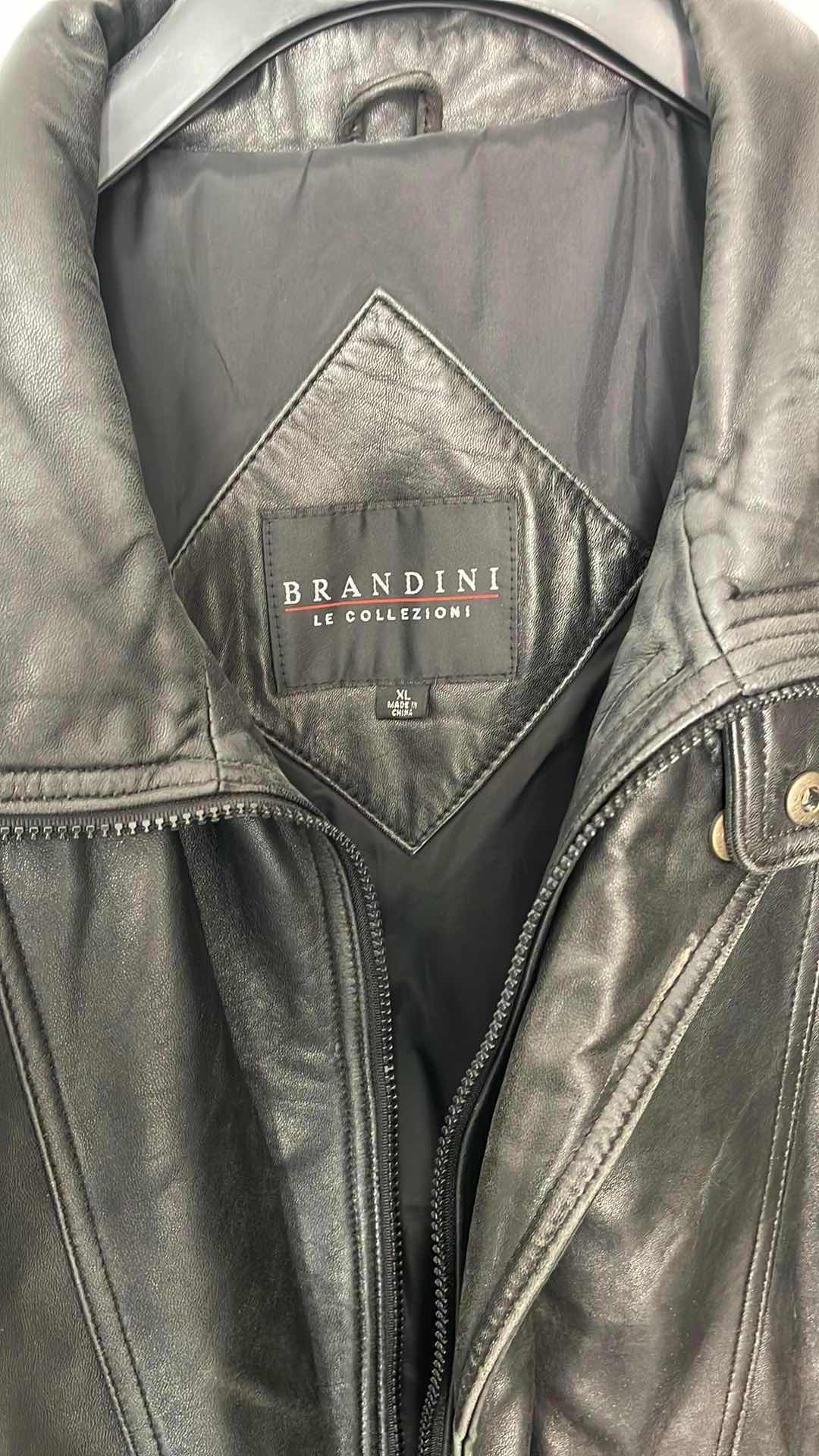 Photo 3 of BRANDINI LE COLLEZIONI BLACK LEATHER ZIP BOMBER JACKET SIZE XL