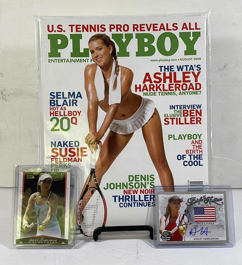 Photo 1 of ASHLEY HARKLEROAD 2008 PLAYBOY WITH SIGNED LEAF TRADING CARD PLUS MORE CARDS