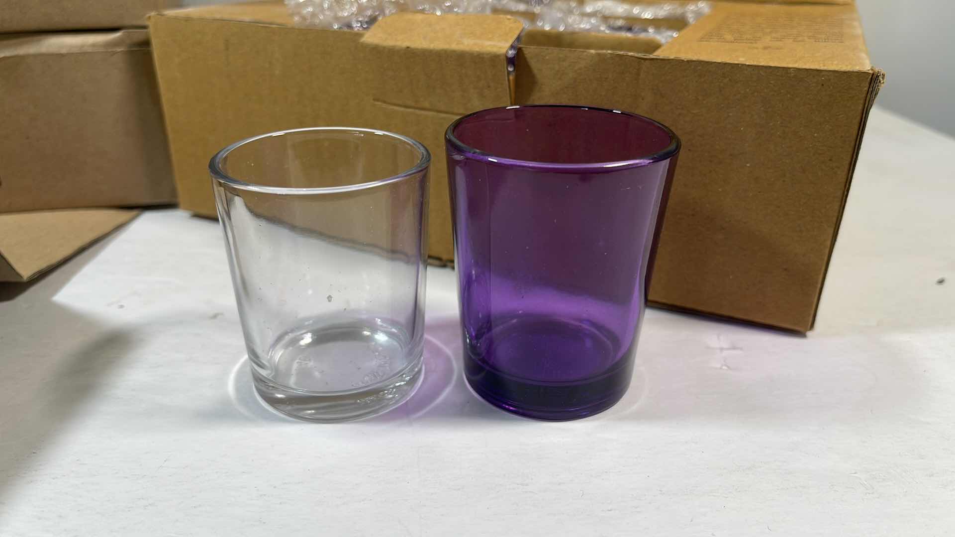 Photo 4 of VOTIVE CANDLE HOLDERS 3.5 CASES EASTLAND CLEAR & ONE CASE HOSLEY PURPLE H2.5”
