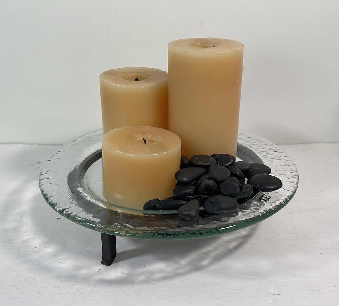 Photo 1 of CANDLE DISPLAY GLASS DISH & ROD IRON STAND