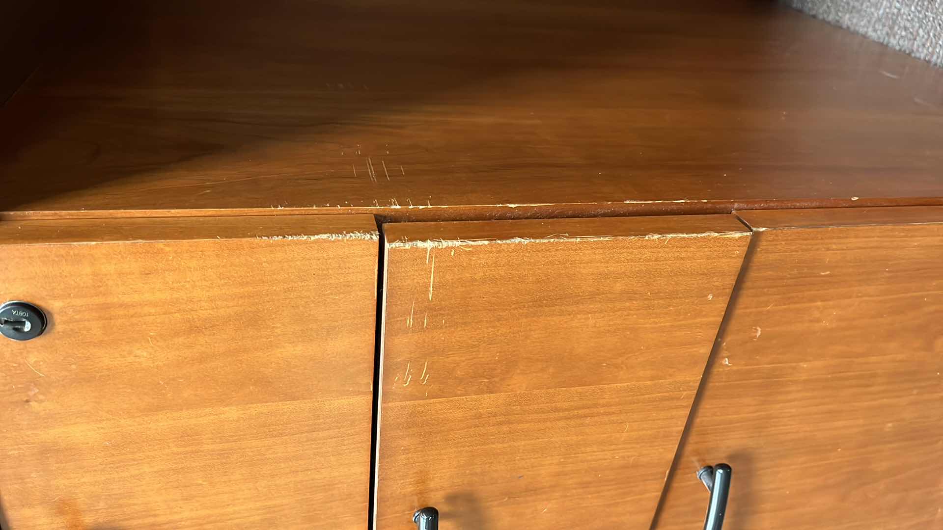 Photo 9 of RED OAK WOOD 2 TONE 5 DRAWER OFFICE COMPUTER DESK 72” X 25” H30”