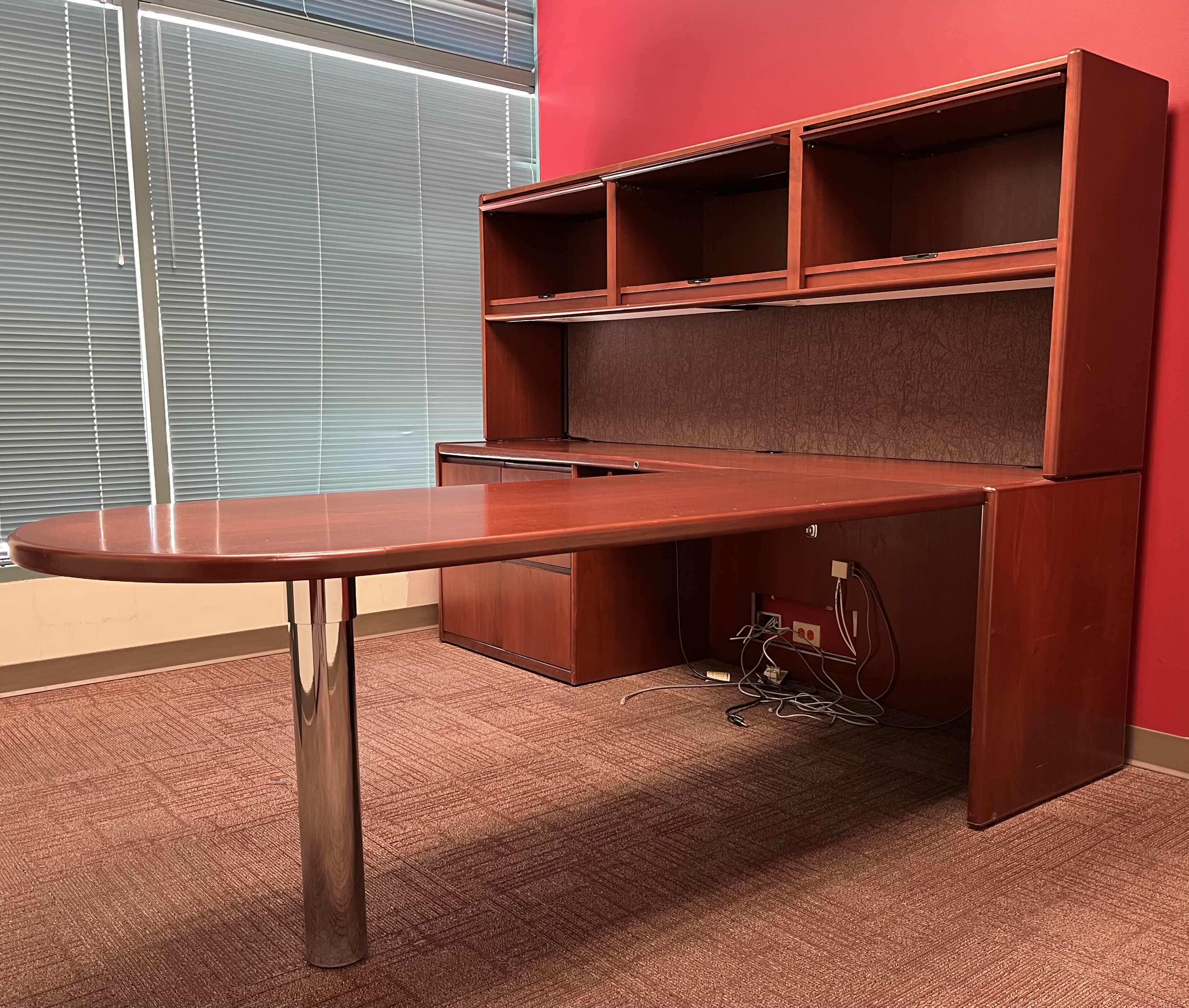 Photo 2 of STEELCASE CHERRY FINISH SOLID WOOD L SHAPE 6 DRAWER OFFICE DESK 90” X 93” H64.5��”