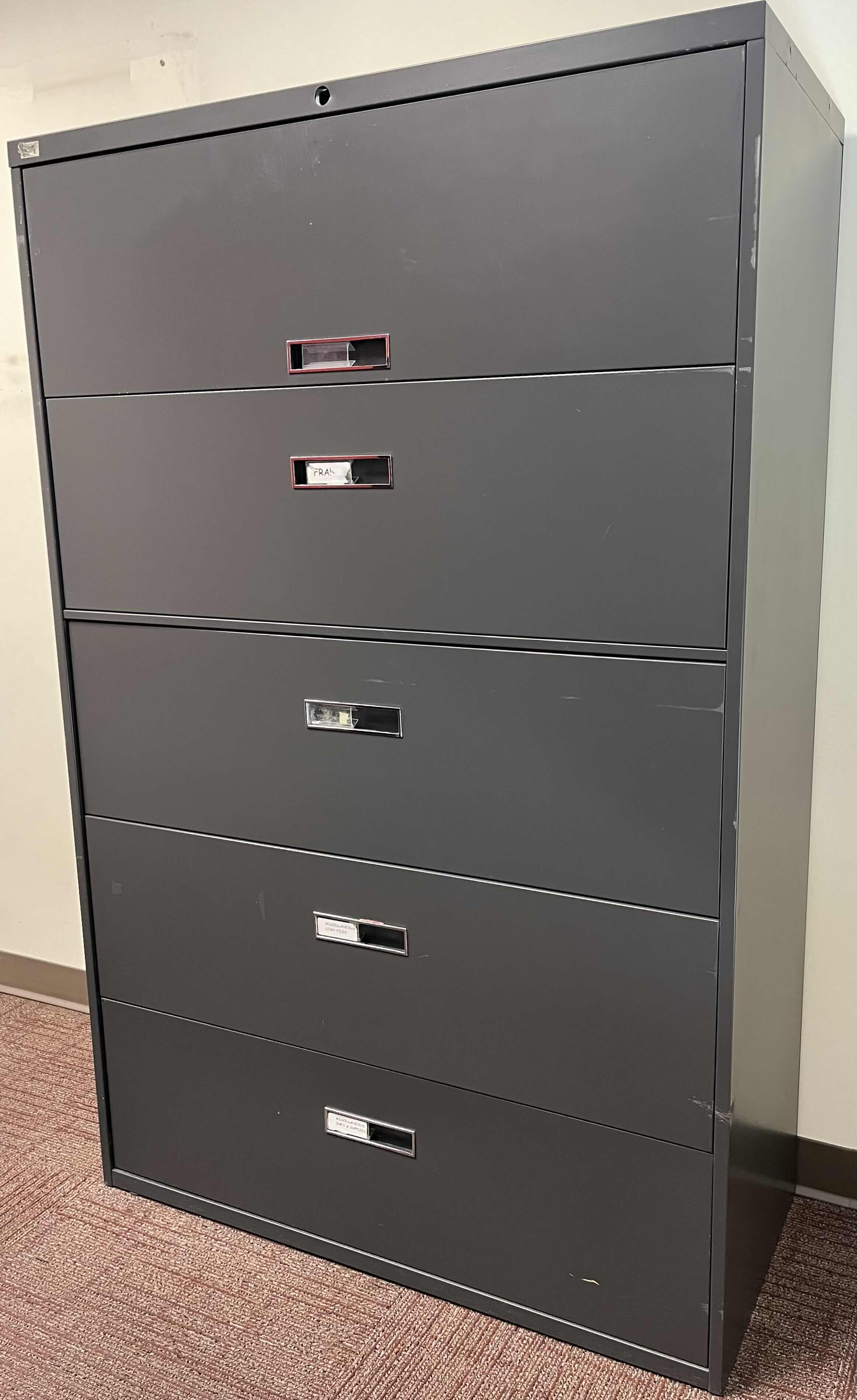 Photo 2 of STEELCASE BROADSIDES 5 DRAWER GRAY METAL LATERAL FILE CABINET 42” X 18” H64.5”