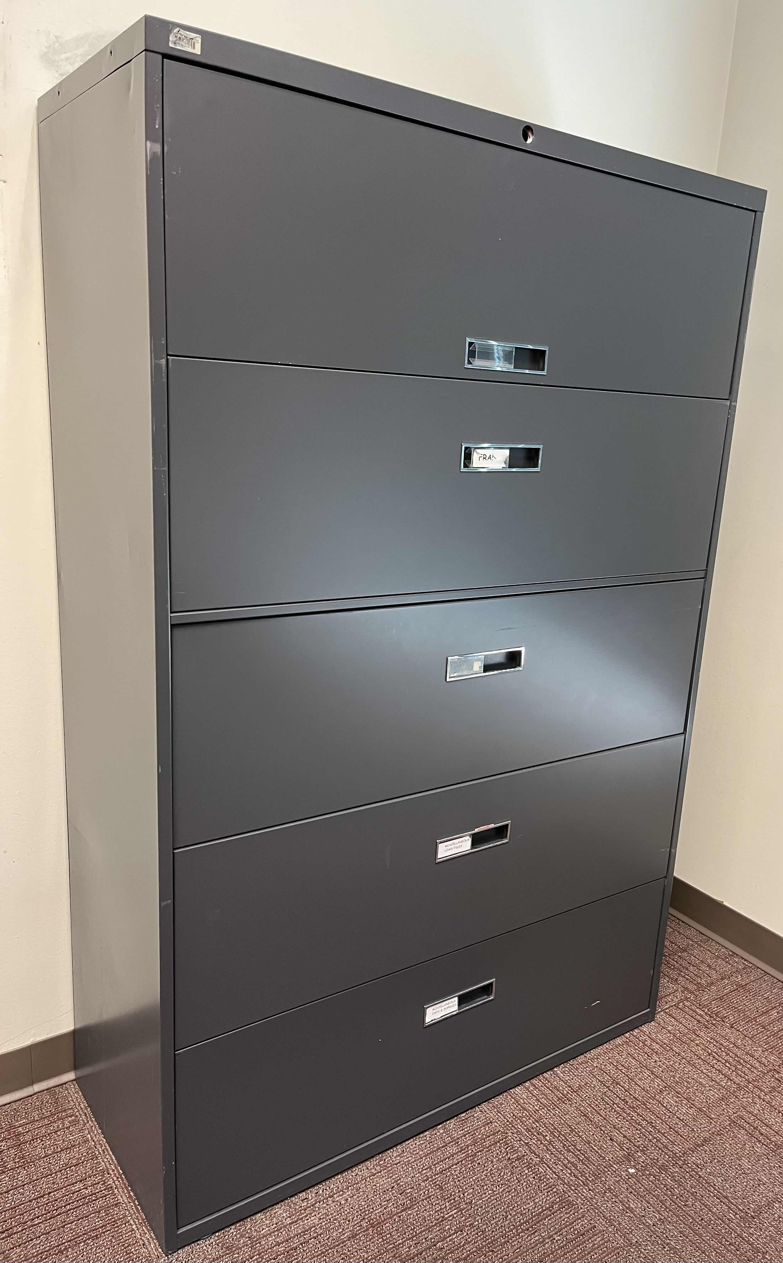 Photo 3 of STEELCASE BROADSIDES 5 DRAWER GRAY METAL LATERAL FILE CABINET 42” X 18” H64.5”