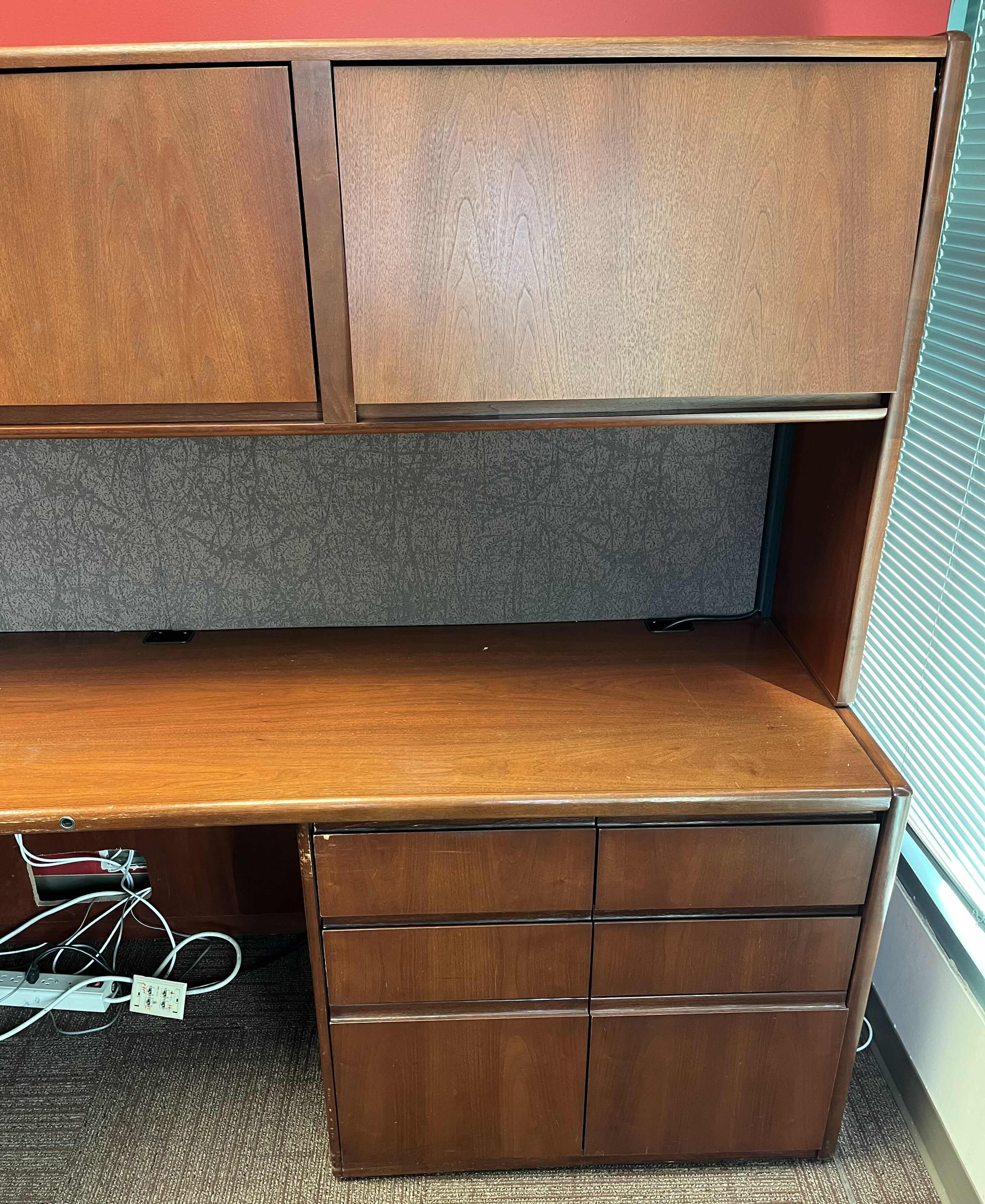 Photo 5 of STEELCASE CHERRY FINISH SOLID WOOD L SHAPE 6 DRAWER OFFICE DESK 90” X 93” H64.5”