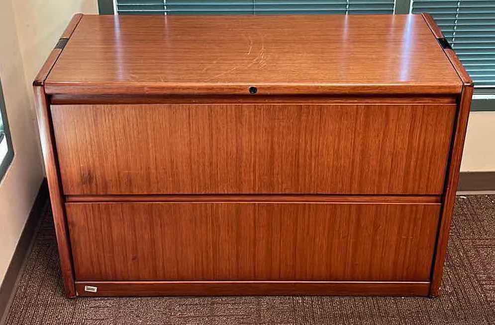 Photo 2 of STEELCASE MAHOGANY SOLID WOOD 2 DRAWER LATERAL FILE CABINET 45” X 20” H29.5”