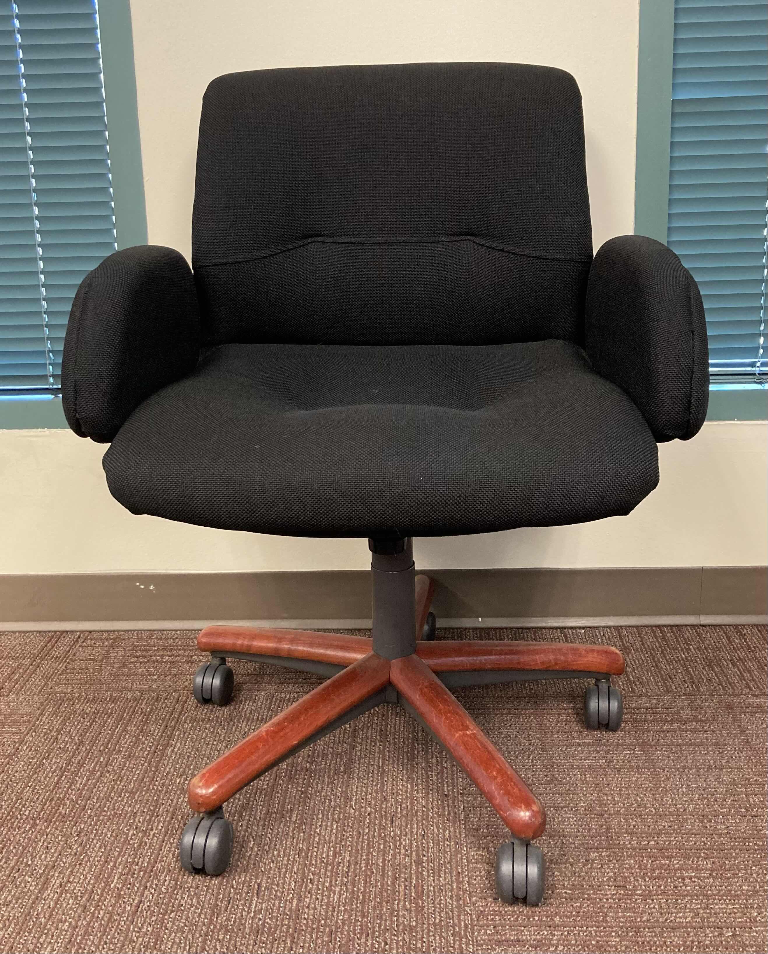 Photo 1 of STEELCASE BLACK UPHOLSTERED CHERRY FINISH OFFICE CHAIR 