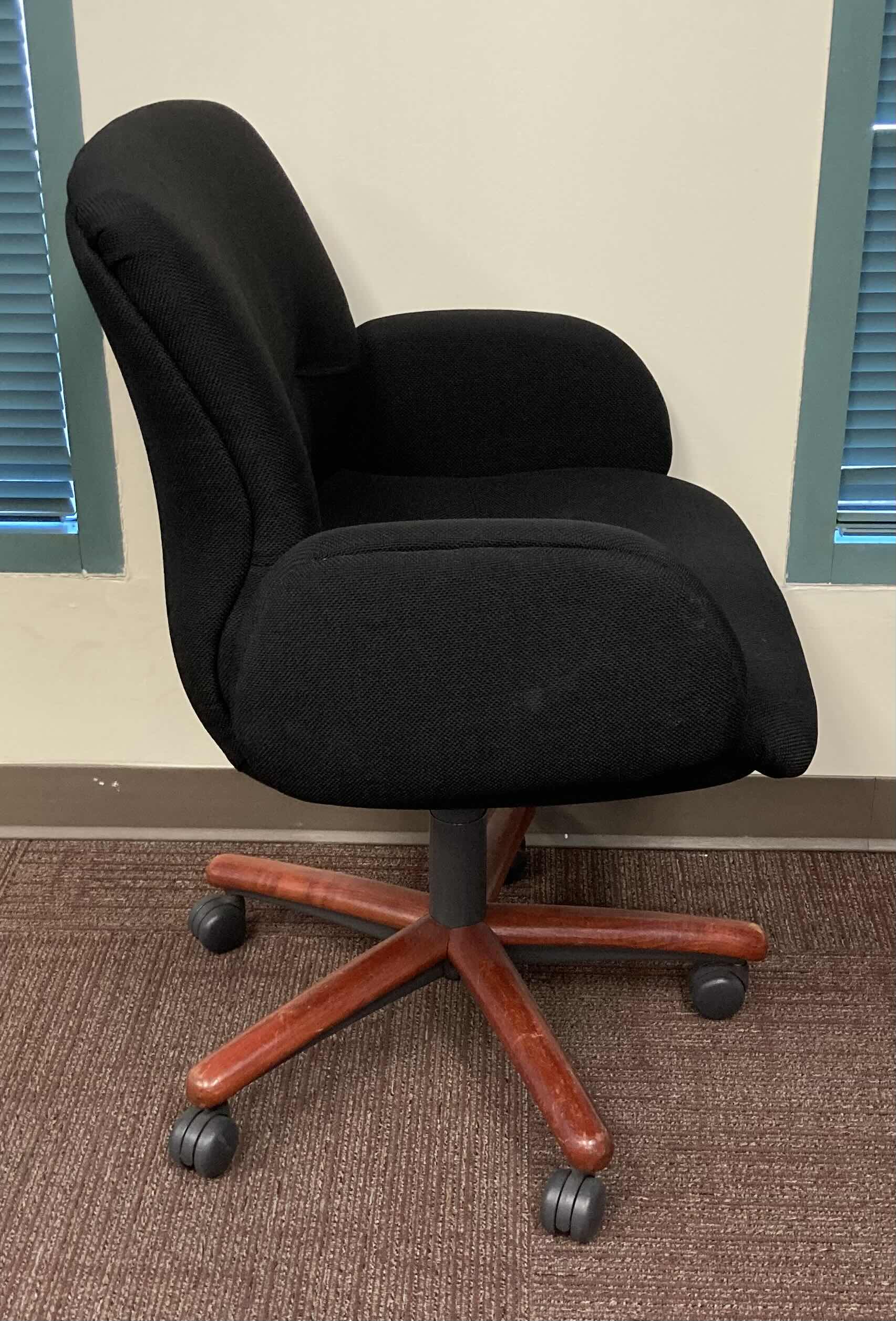 Photo 4 of STEELCASE BLACK UPHOLSTERY CHERRY FINISH SWIVEL OFFICE CHAIR 26” X 24” H36”