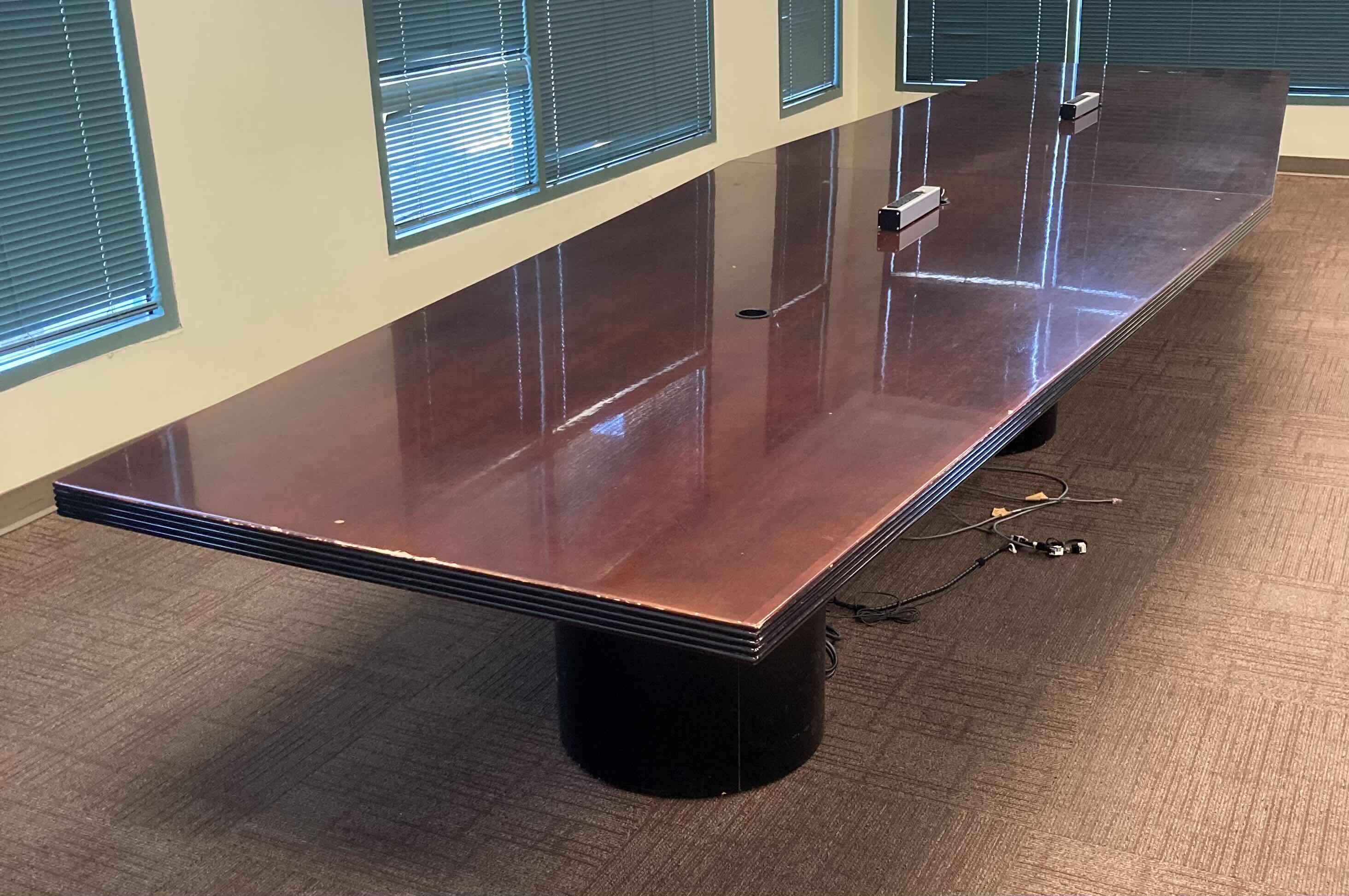Photo 1 of MAHOGANY WOOD CONFERENCE TABLE W 2 POWER STRIPS 18’ft X 5’ft H2.5’ft
