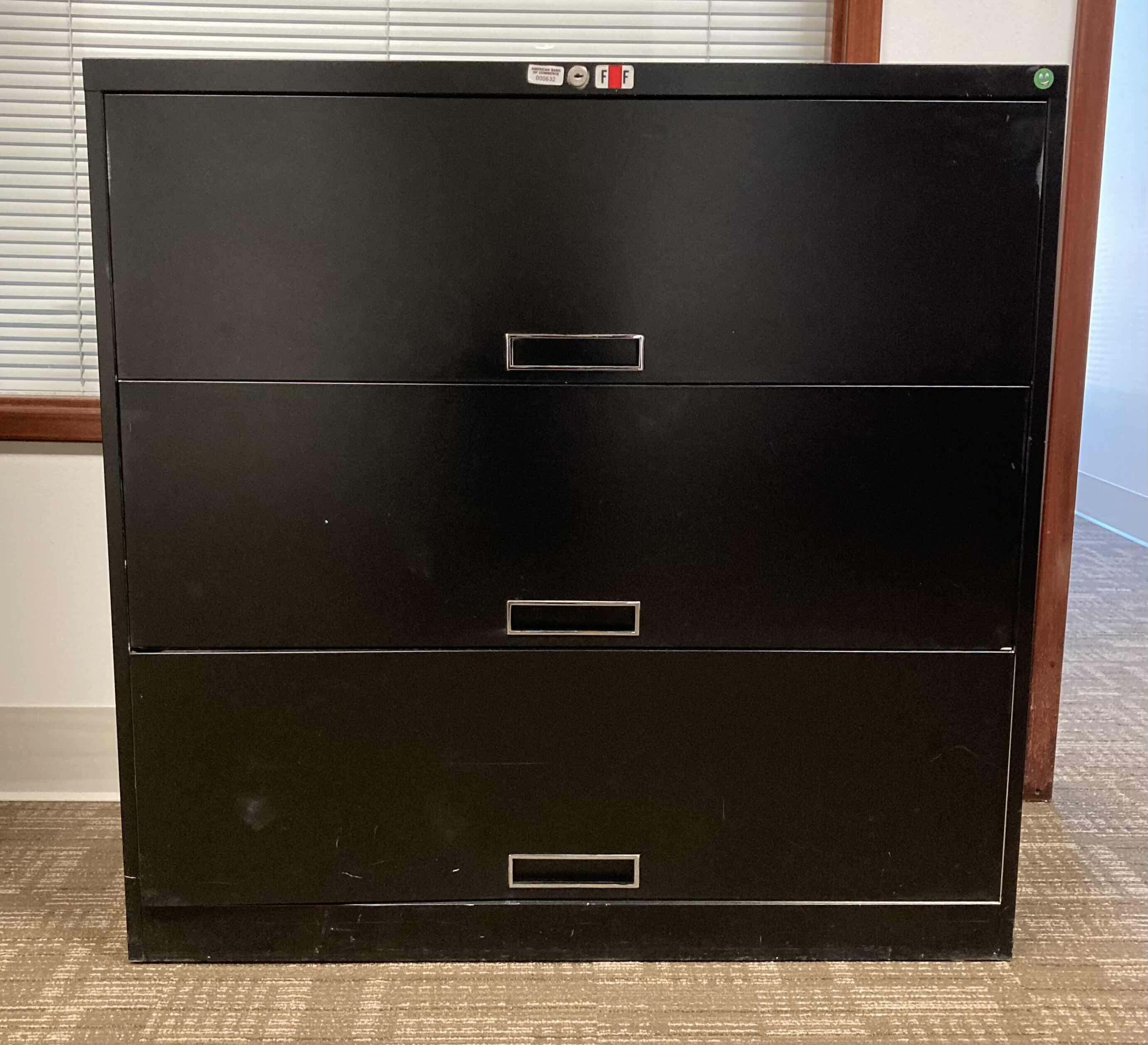 Photo 1 of STEELCASE BROADSIDES 3 DRAWER BLACK LATERAL ROLLOUT FILING CABINET 36” X 18” H64.75”