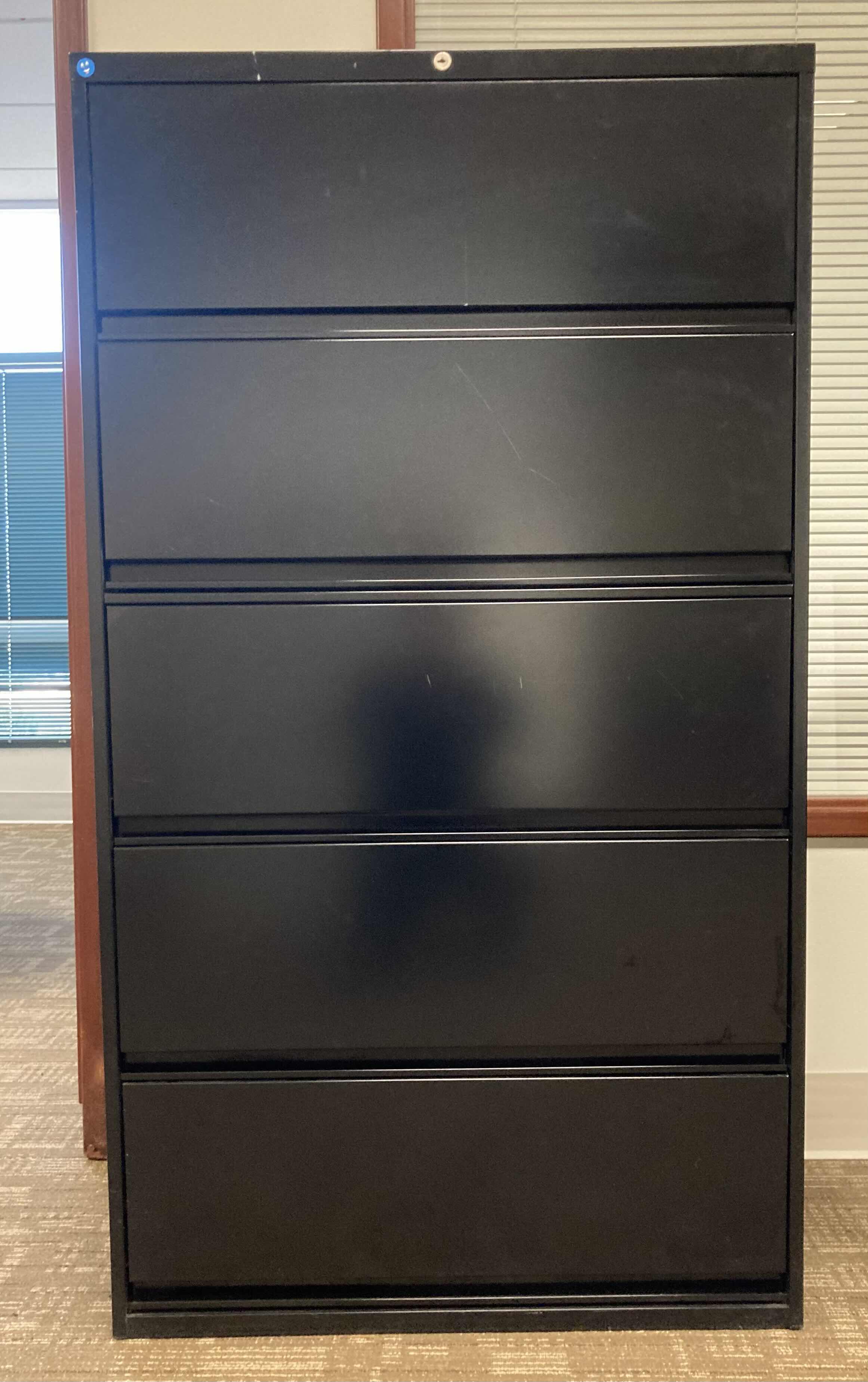 Photo 1 of STEELCASE 5 DRAWER BLACK LATERAL ROLLOUT FILING CABINET 42” X 18” H41.5”