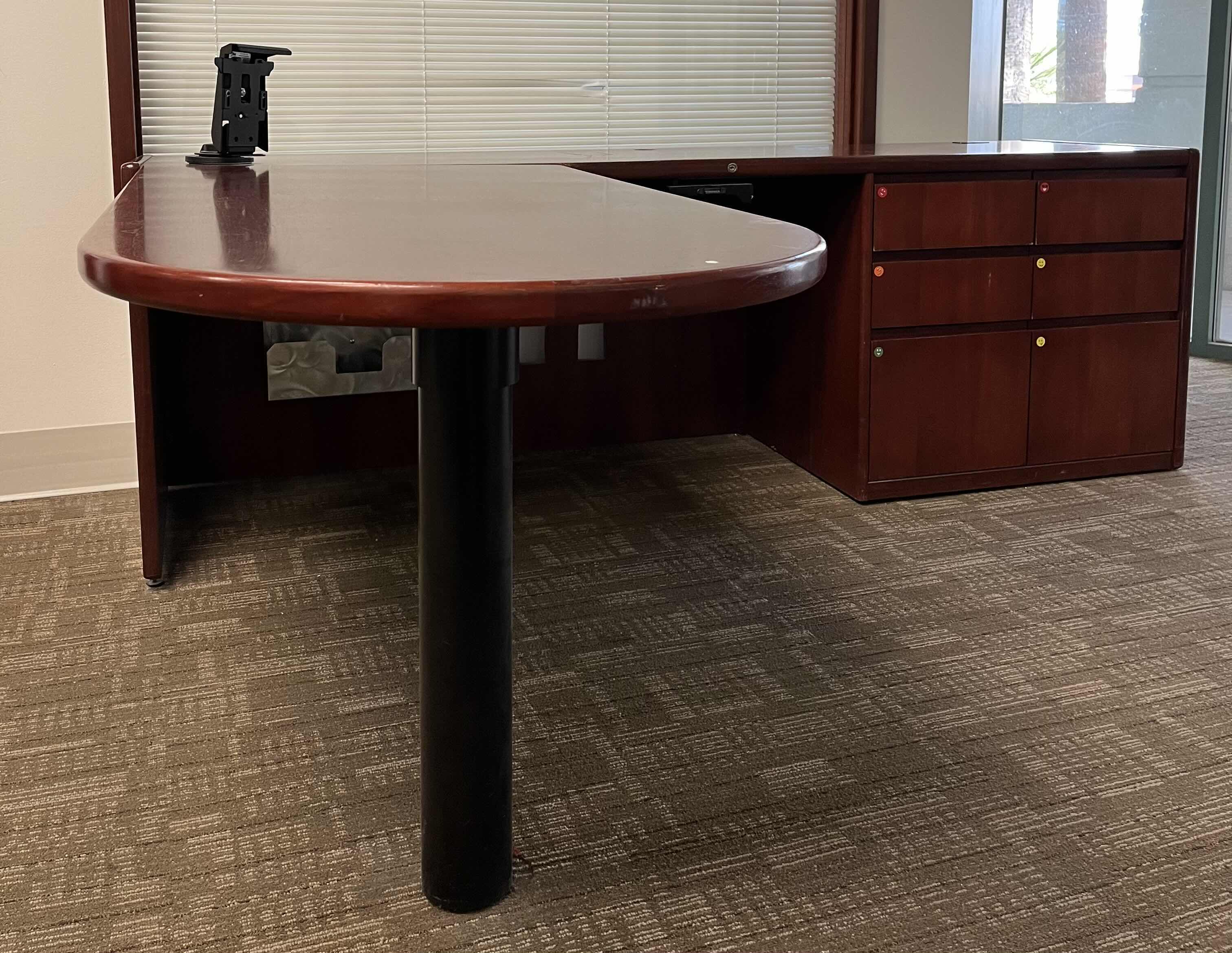 Photo 2 of STEELCASE CHERRY FINISH SOLID WOOD L SHAPE 6 DRAWER OFFICE DESK 90” X 93” H29.5��”