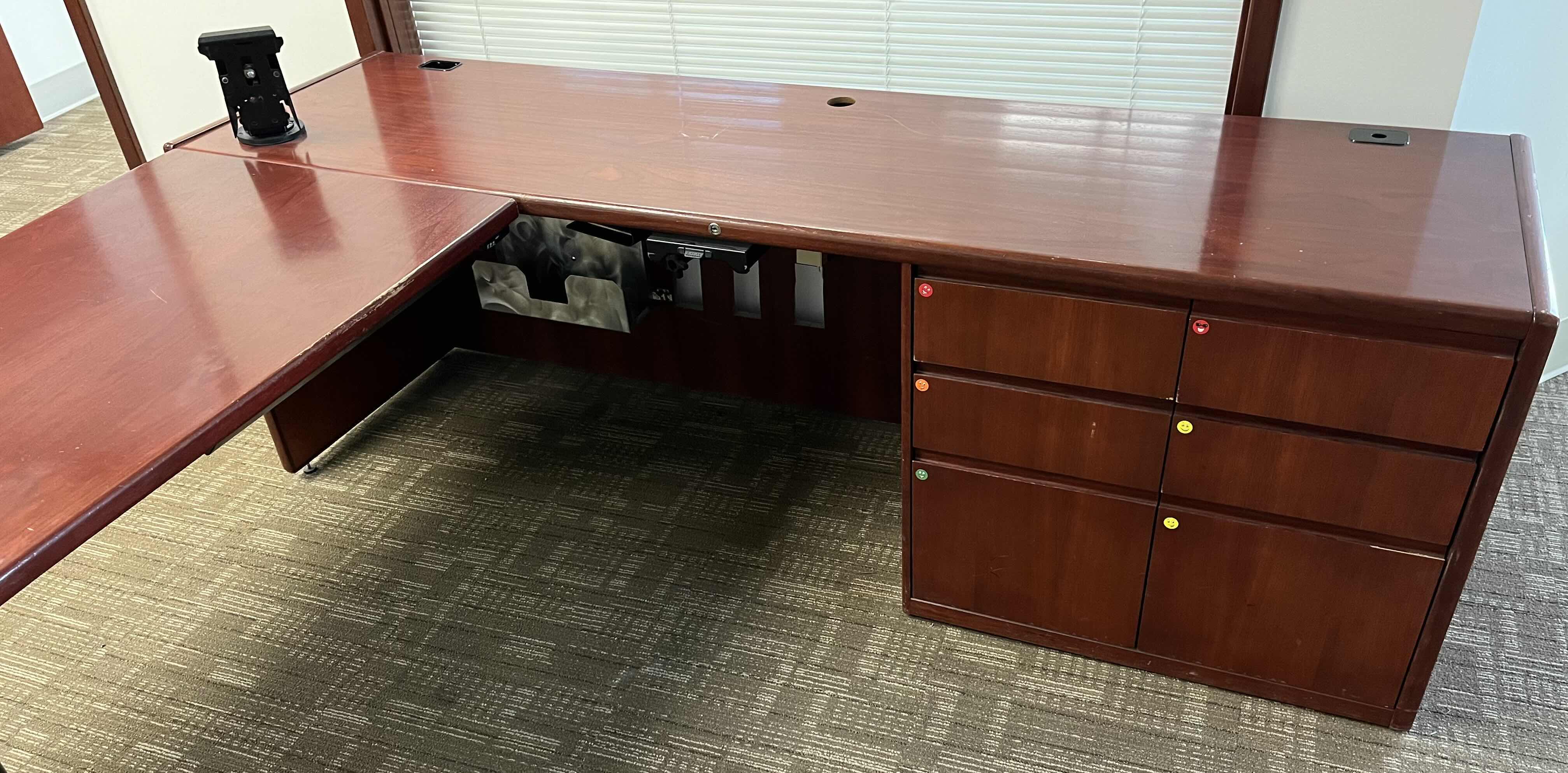 Photo 4 of STEELCASE CHERRY FINISH SOLID WOOD L SHAPE 6 DRAWER OFFICE DESK 90” X 93” H29.5”