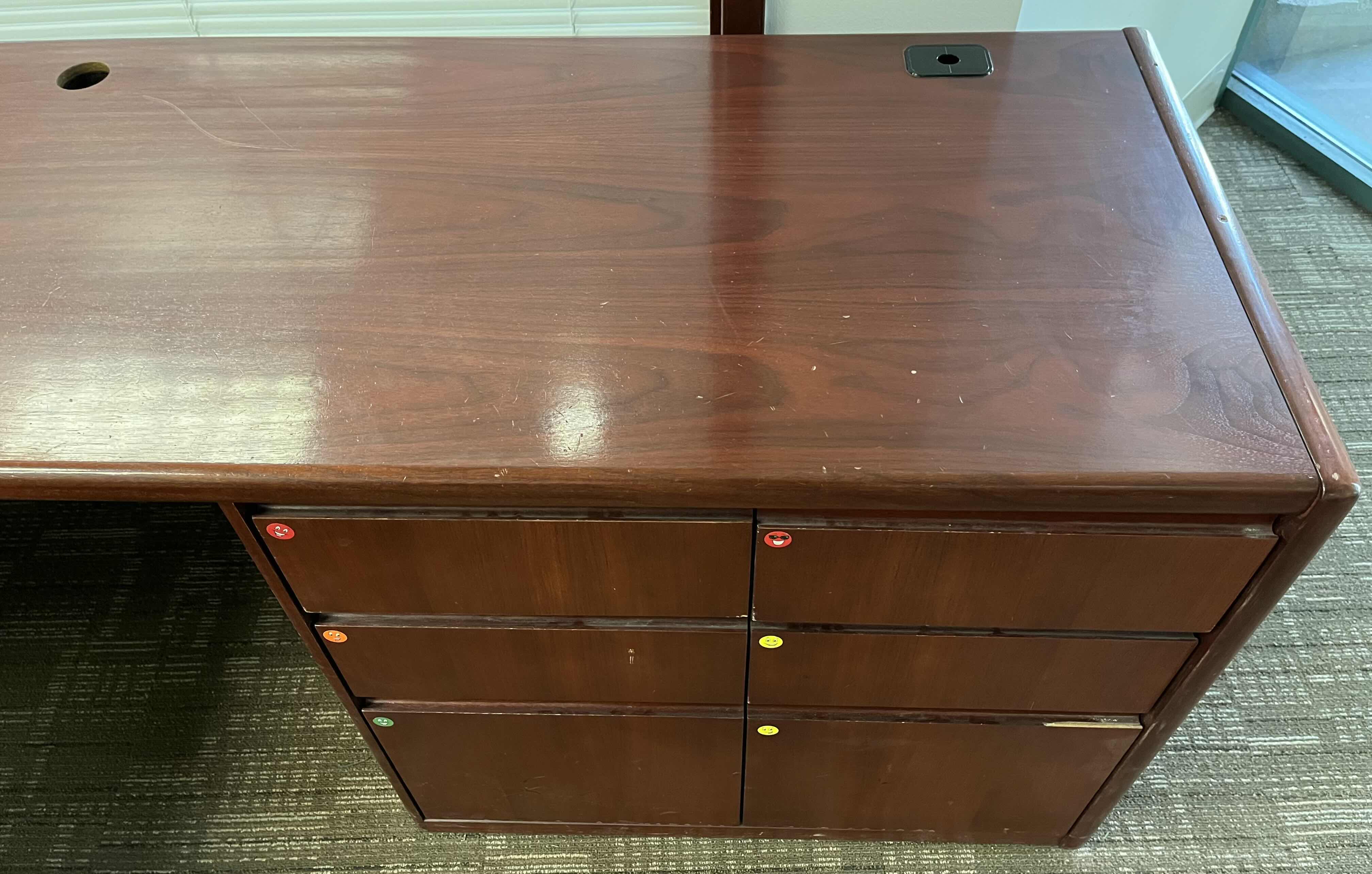 Photo 5 of STEELCASE CHERRY FINISH SOLID WOOD L SHAPE 6 DRAWER OFFICE DESK 90” X 93” H29.5”