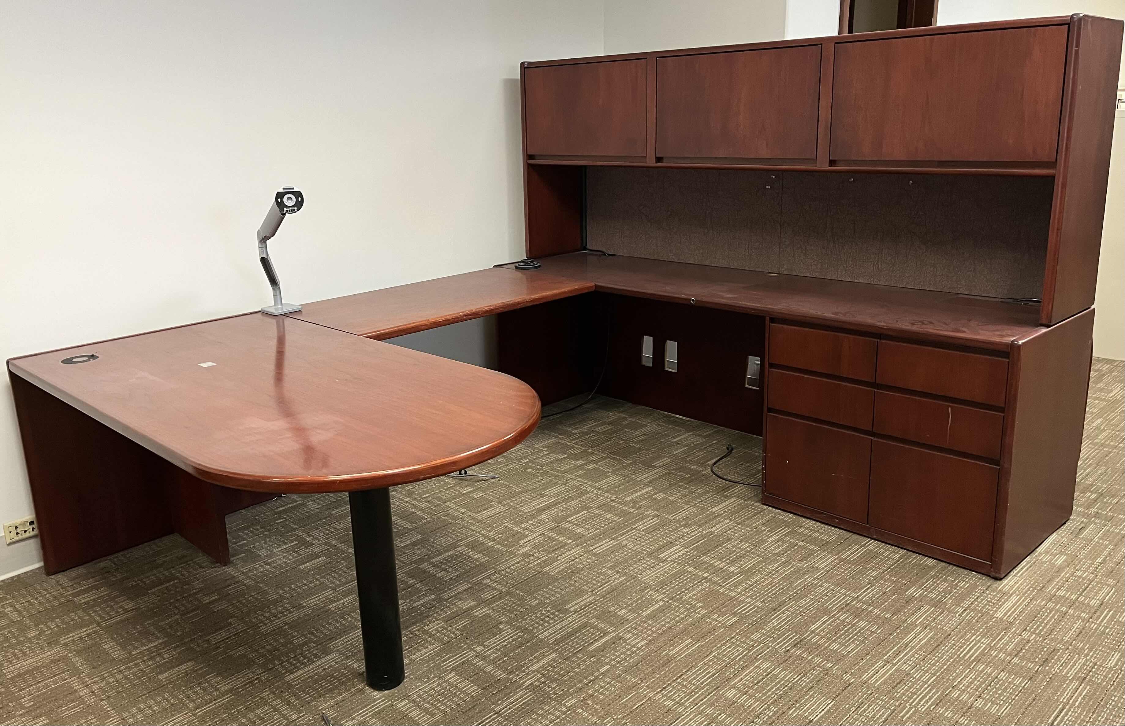 Photo 1 of STEELCASE CHERRY FINISH SOLID WOOD U SHAPE 6 DRAWER OFFICE DESK 90” X 104” H64.5”