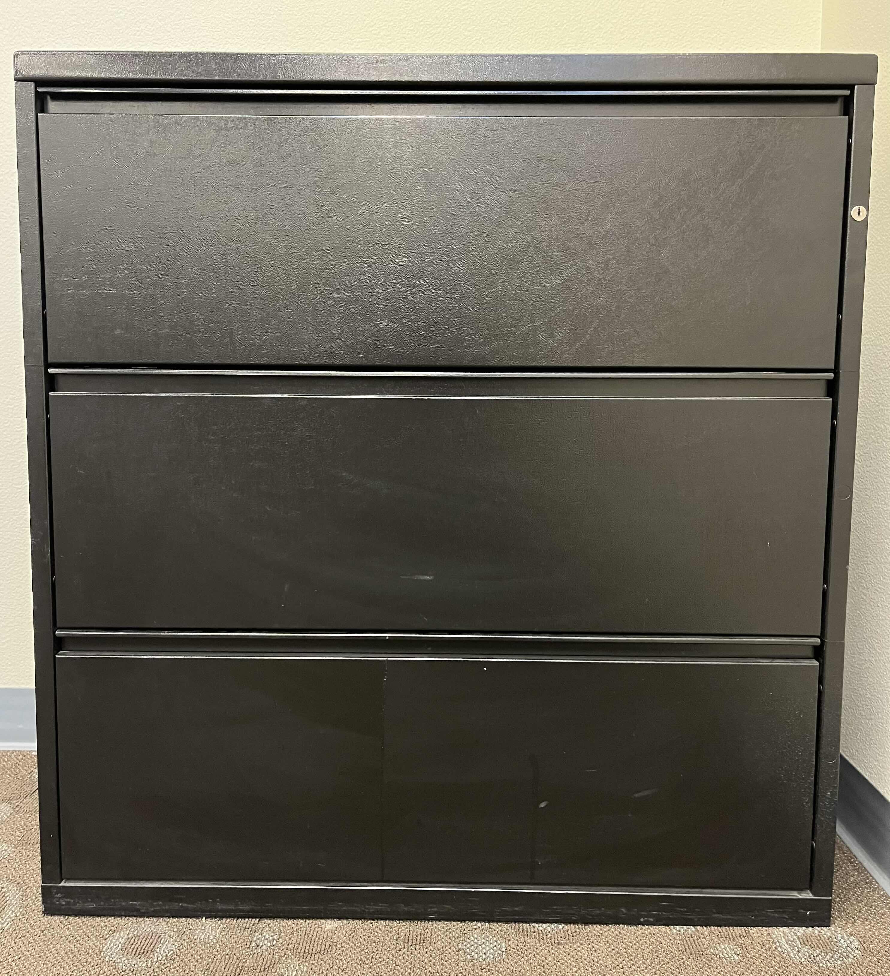 Photo 2 of MERIDIAN BLACK METAL 3 DRAWER LATERAL FILE CABINET 36” X 18” H38�”