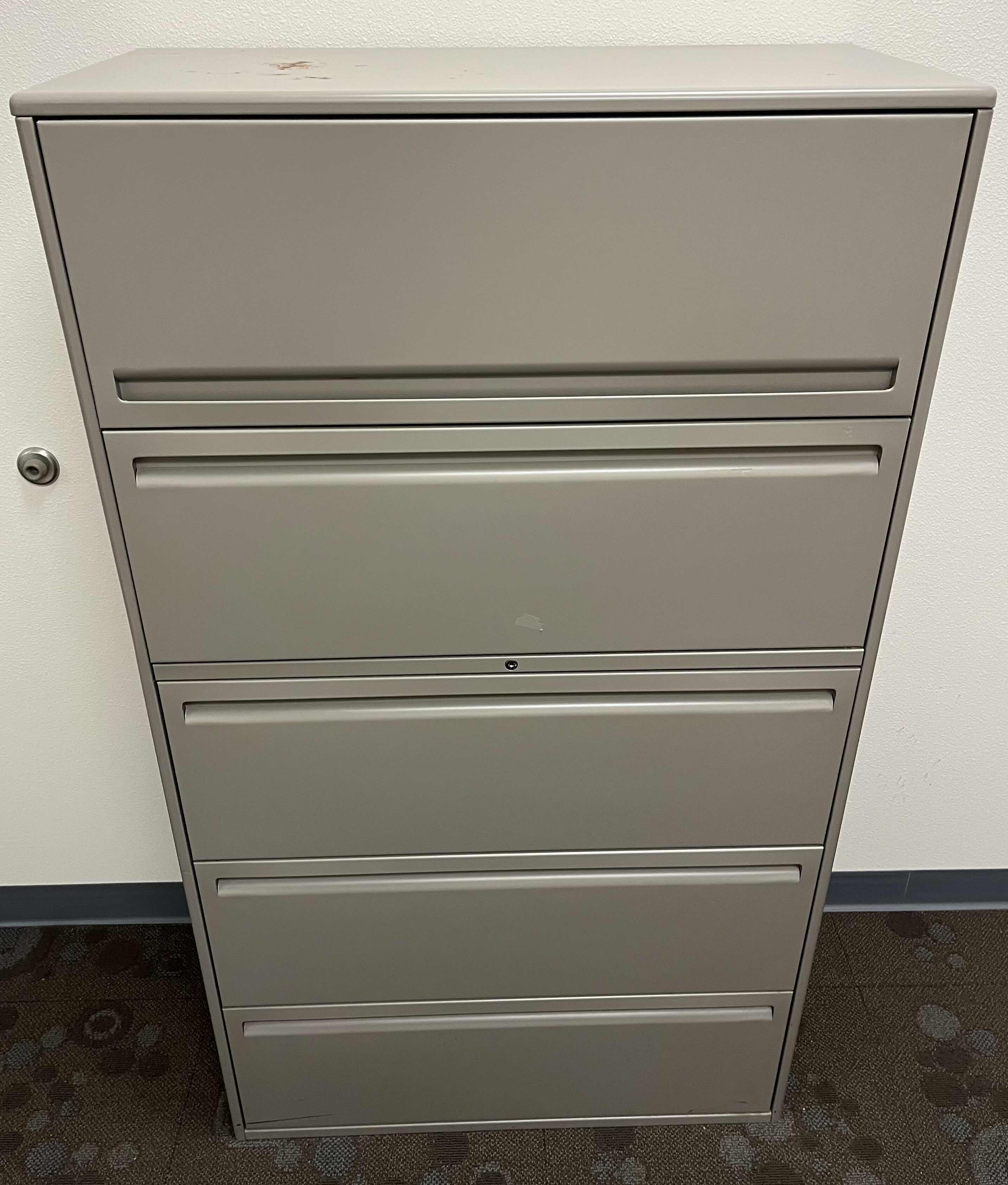 Photo 2 of HAWORTH 5 DRAWER METAL ROLLOUT LATERAL FILE CABINET 36” X 18” H62.5”