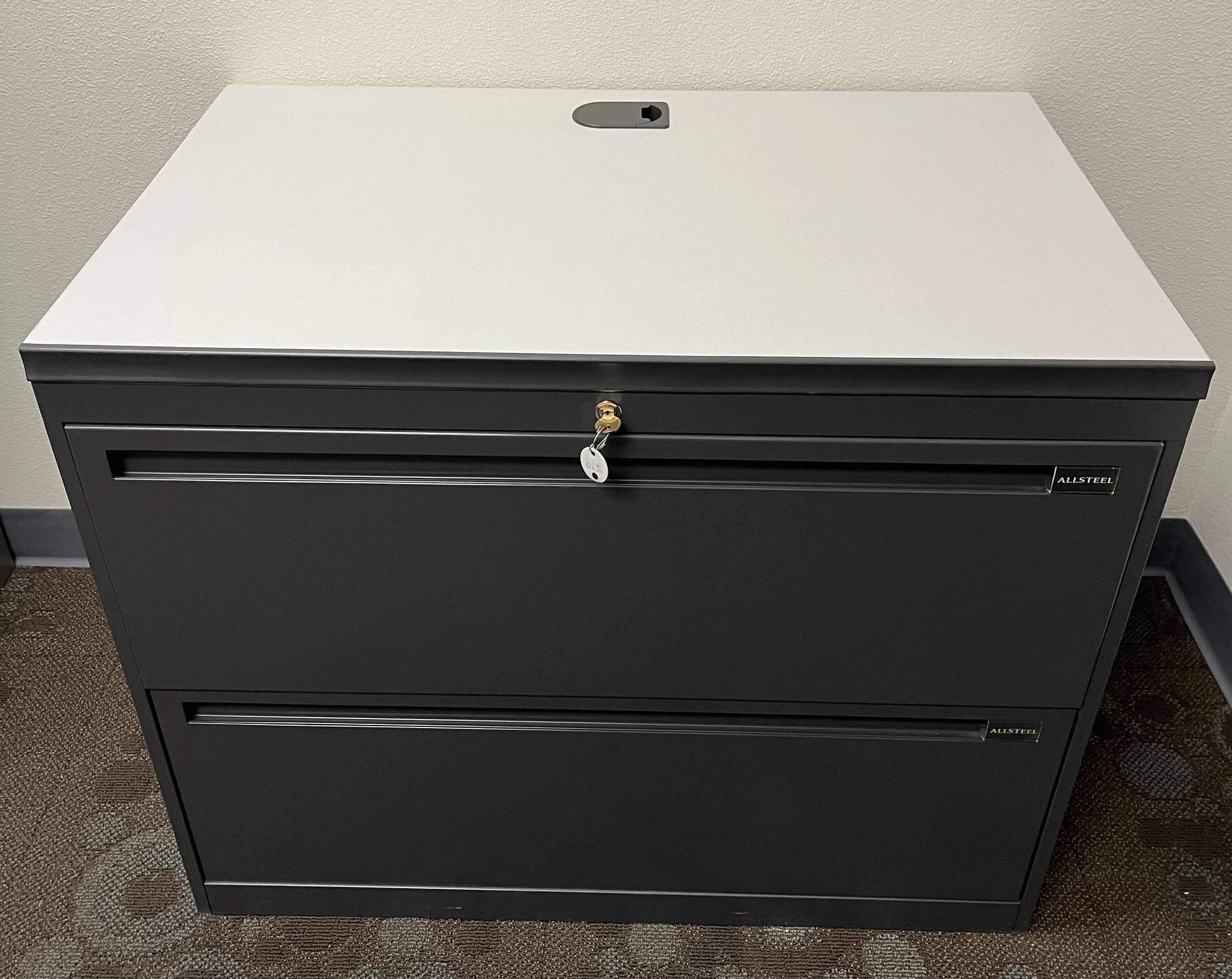 Photo 1 of ALL STEEL 2 DRAWER METAL LATERAL FILE CABINET W WORKSTATION TOP 36” X 23.5” H29”