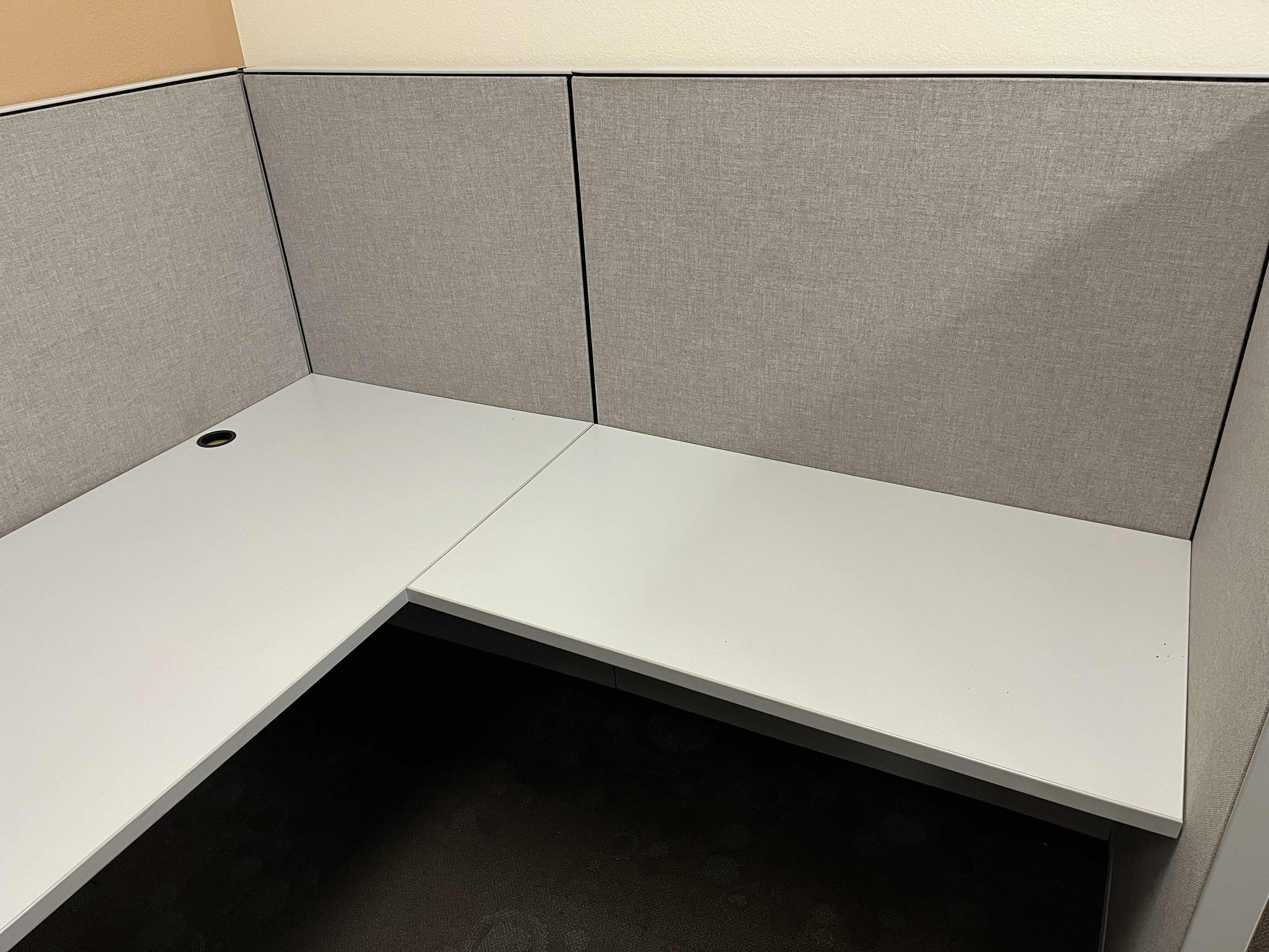 Photo 2 of STEELCASE BUILT IN CUBICLE L SHAPE 3 DRAWER OFFICE DESK 72” X 72” H27.5” W 4 CUBICLE PANELS 30.5”-42” X 54”
