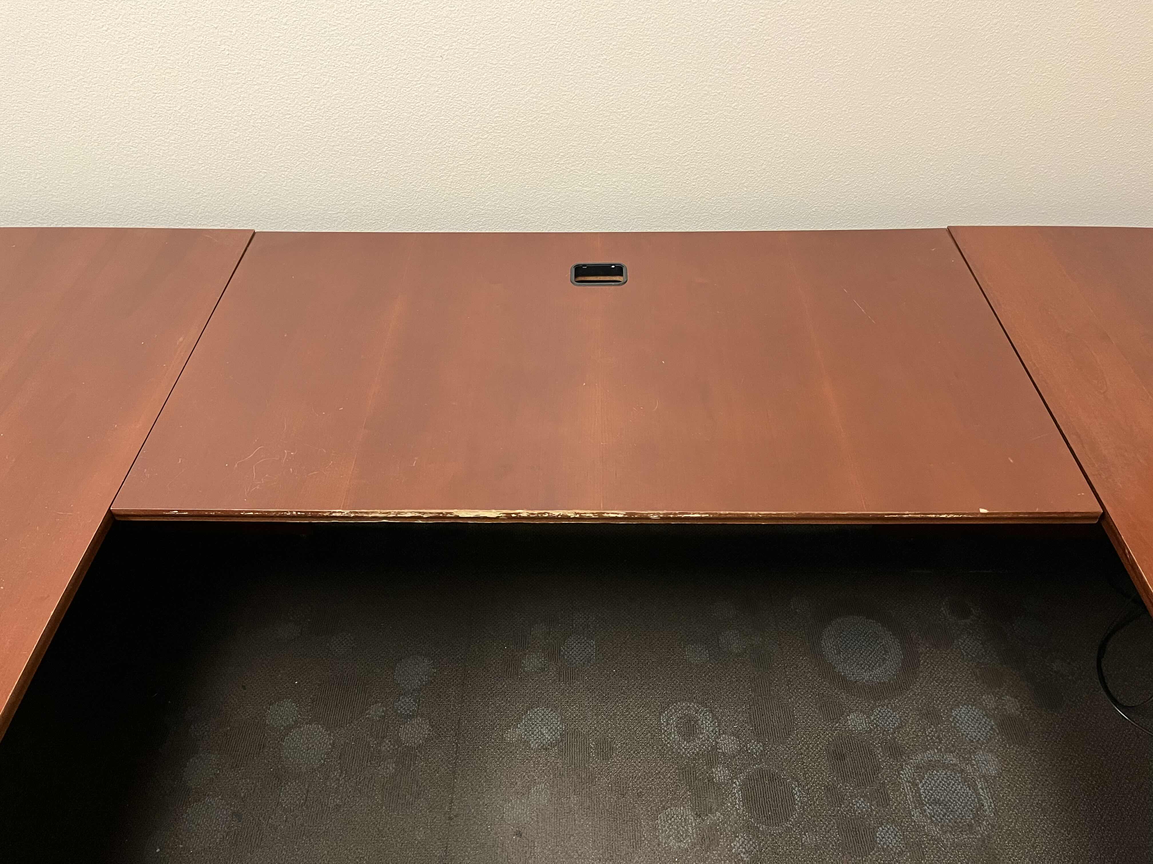 Photo 8 of STEELCASE CHERRY WOOD FINISH U SHAPE 5 DRAWER OFFICE DESK 105.25” X 72” H29”