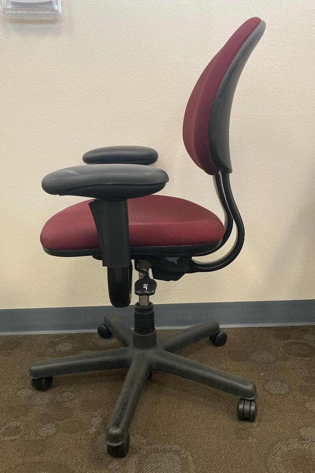 Photo 2 of STEELCASE BURGUNDY SWIVEL OFFICE CHAIR 28.75” X 21.25” H33.5-38.5”