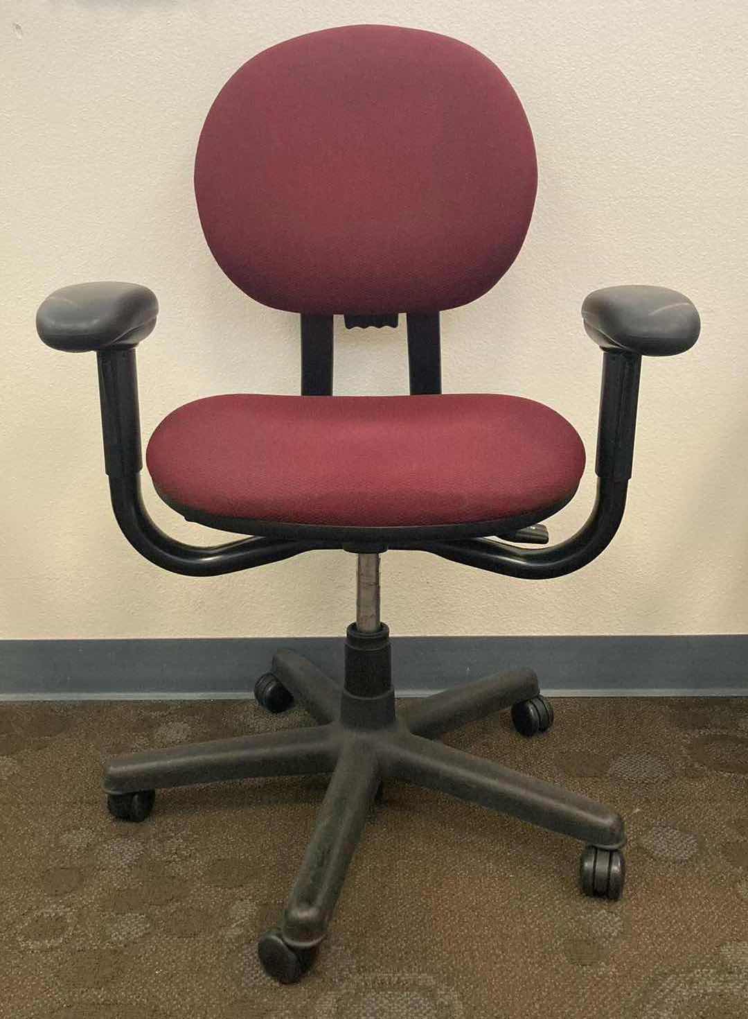 Photo 1 of STEELCASE BURGUNDY SWIVEL OFFICE CHAIR 28.75” X 21.25” H33.5-38.5”