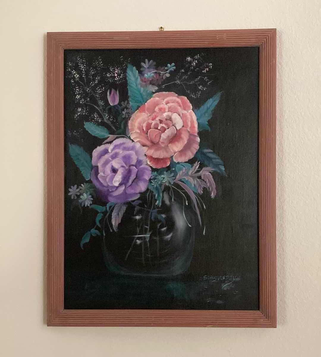 Photo 1 of FLOWER BOUQUET WALL PAINTING SIGNED BY SHAUGHNESSY 10/92 21” X 27”