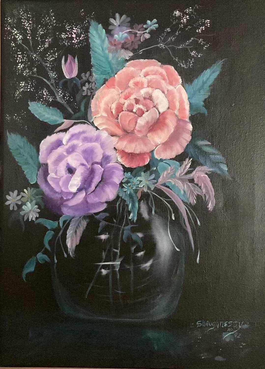 Photo 1 of FLOWER BOUQUET WALL PAINTING SIGNED BY SHAUGHNESSY 10/92 21” X 27”