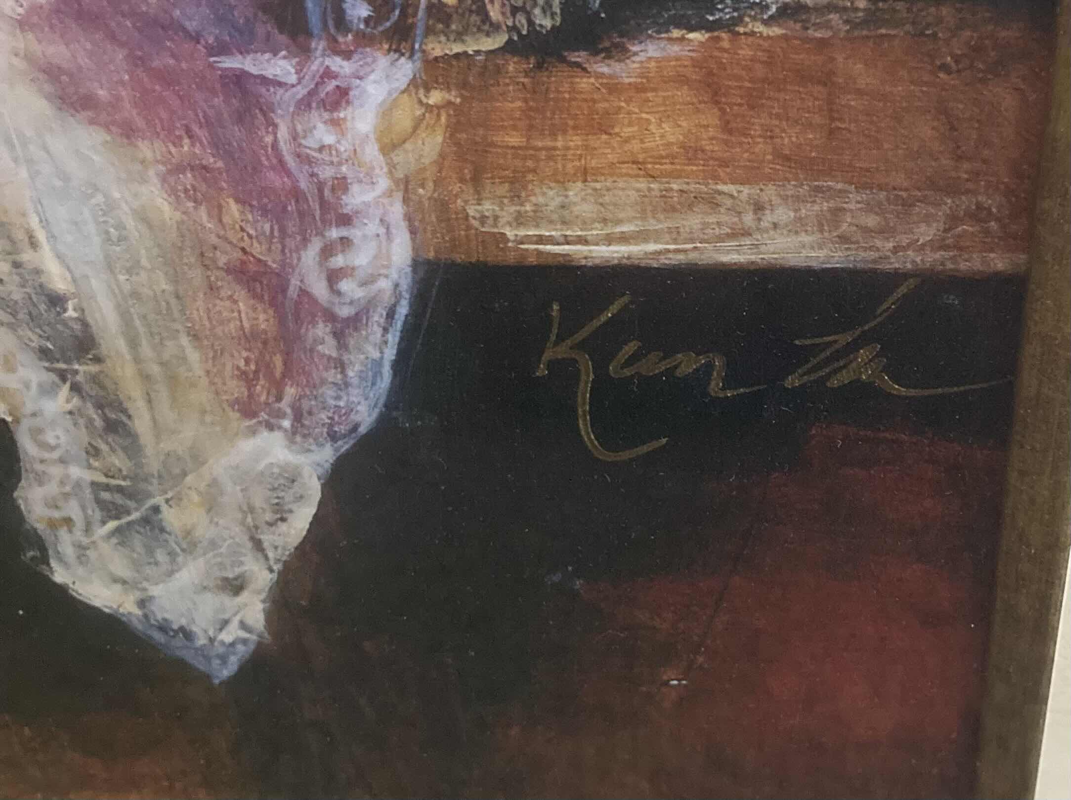 Photo 1 of ROSES & WINE WALL OIL PAINTING SIGNED BY ARTIST 31.75” X 38”