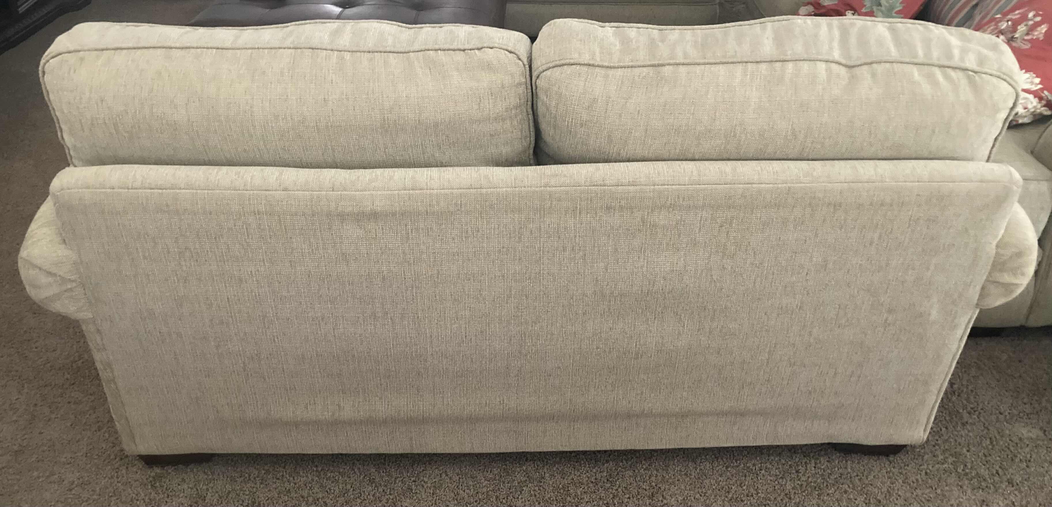 Photo 1 of ALAN WHITE TAN LOVESEAT W PILLOWS 72” X 40” H36”