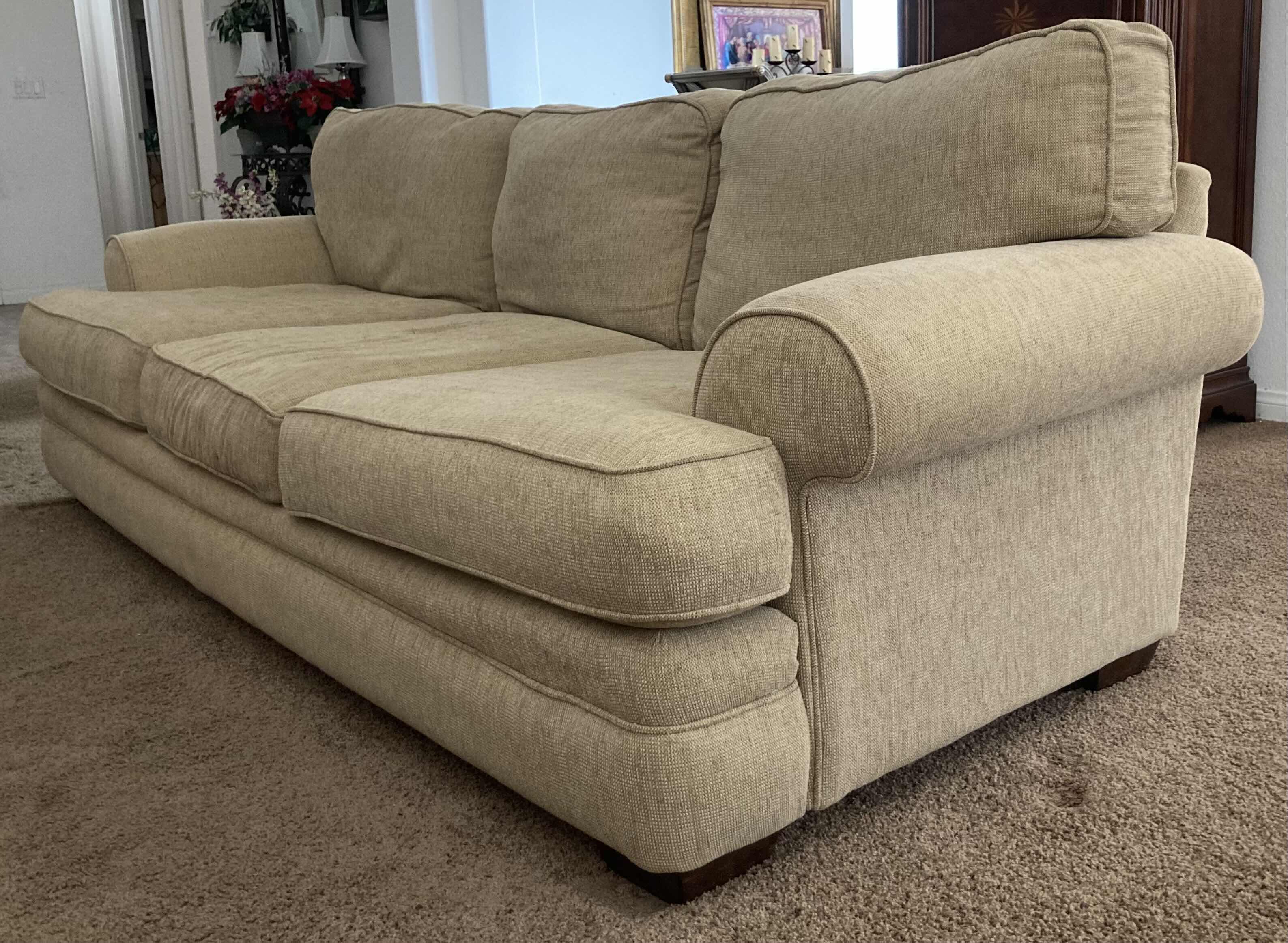 Photo 1 of ALAN WHITE TAN SOFA W PILLOWS 100” X 40” H36”