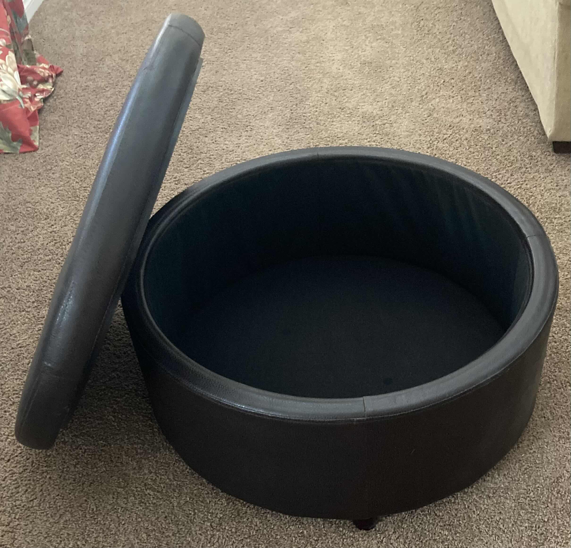 Photo 1 of SAN HWA FURNITURE DARK BROWN LEATHER STORAGE OTTOMAN 32.5” X 31.5” H14.5”