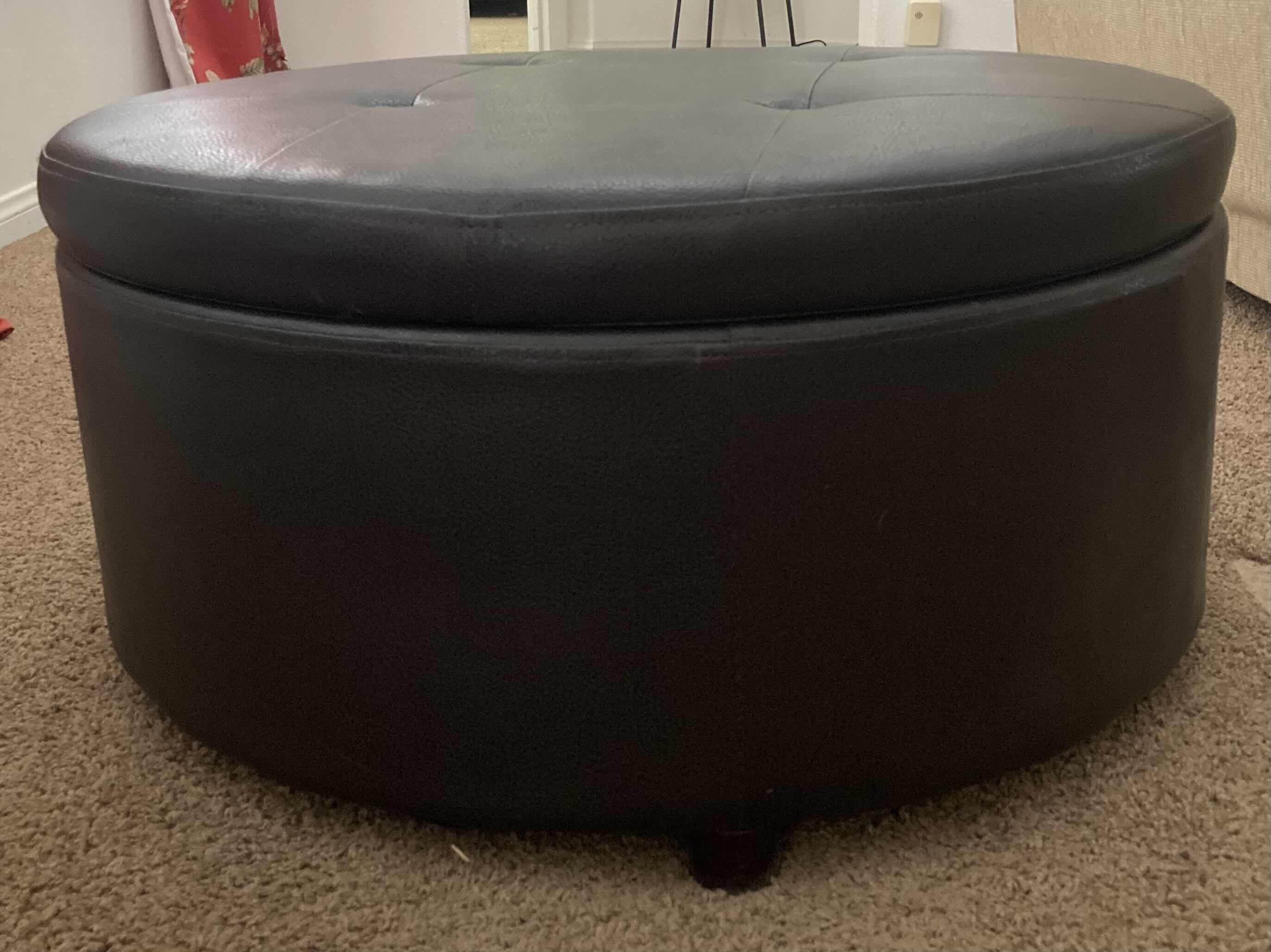 Photo 1 of SAN HWA FURNITURE DARK BROWN LEATHER STORAGE OTTOMAN 32.5” X 31.5” H14.5”