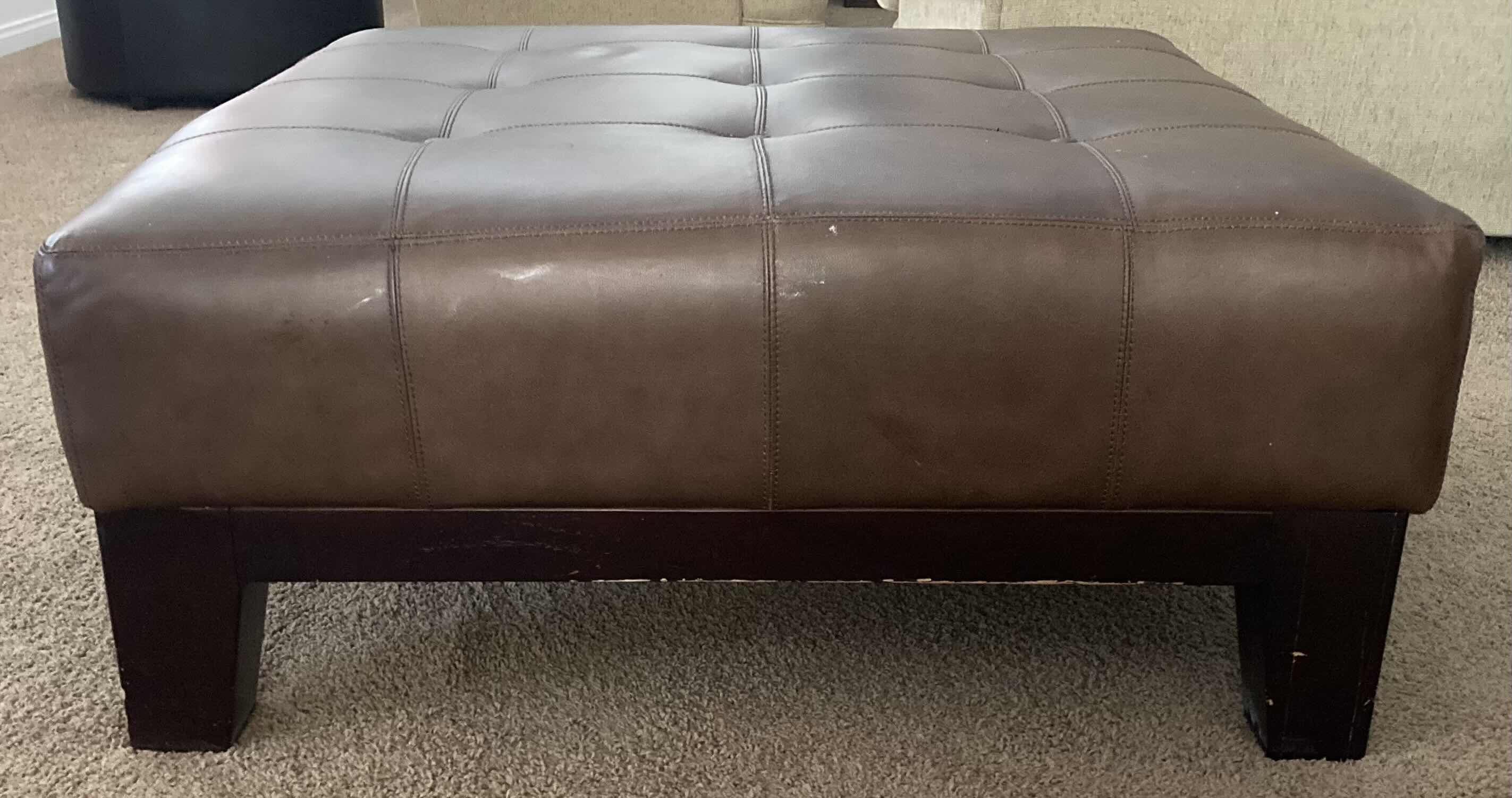 Photo 1 of ESPRESSO BROWN LEATHER SQUARE COCKTAIL OTTOMAN 40” X 40 “ H17”