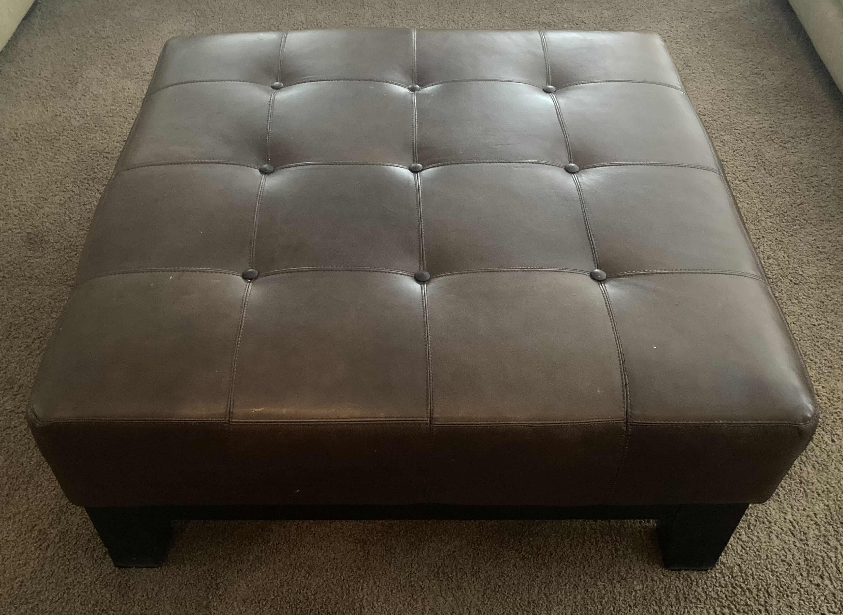 Photo 1 of ESPRESSO BROWN LEATHER SQUARE COCKTAIL OTTOMAN 40” X 40 “ H17”