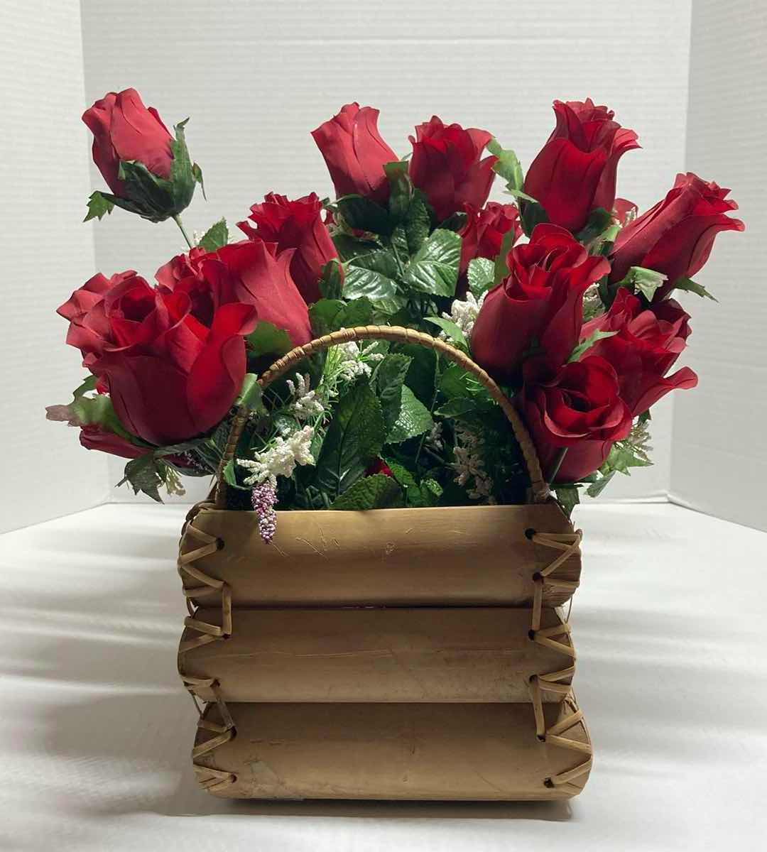 Photo 1 of BOUQUET OF ARTIFICIAL DECORATIVE ROSES W WOODEN PLANT HOLDER