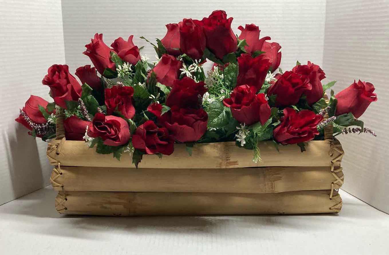 Photo 1 of BOUQUET OF ARTIFICIAL DECORATIVE ROSES W WOODEN PLANT HOLDER