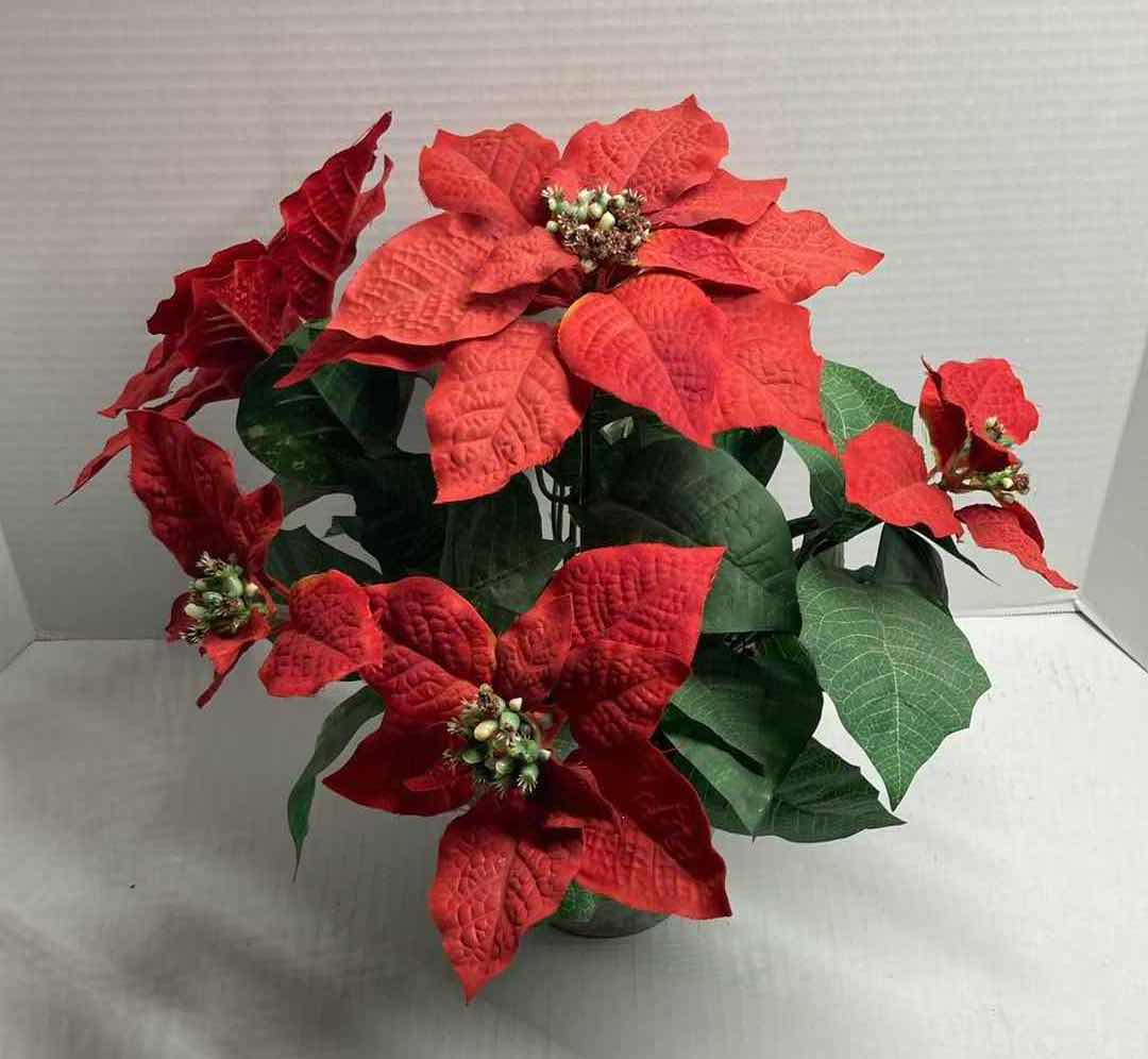Photo 1 of FAUX POINSETTIA ARTIFICIAL DECORATIVE PLANTS (2) H14”