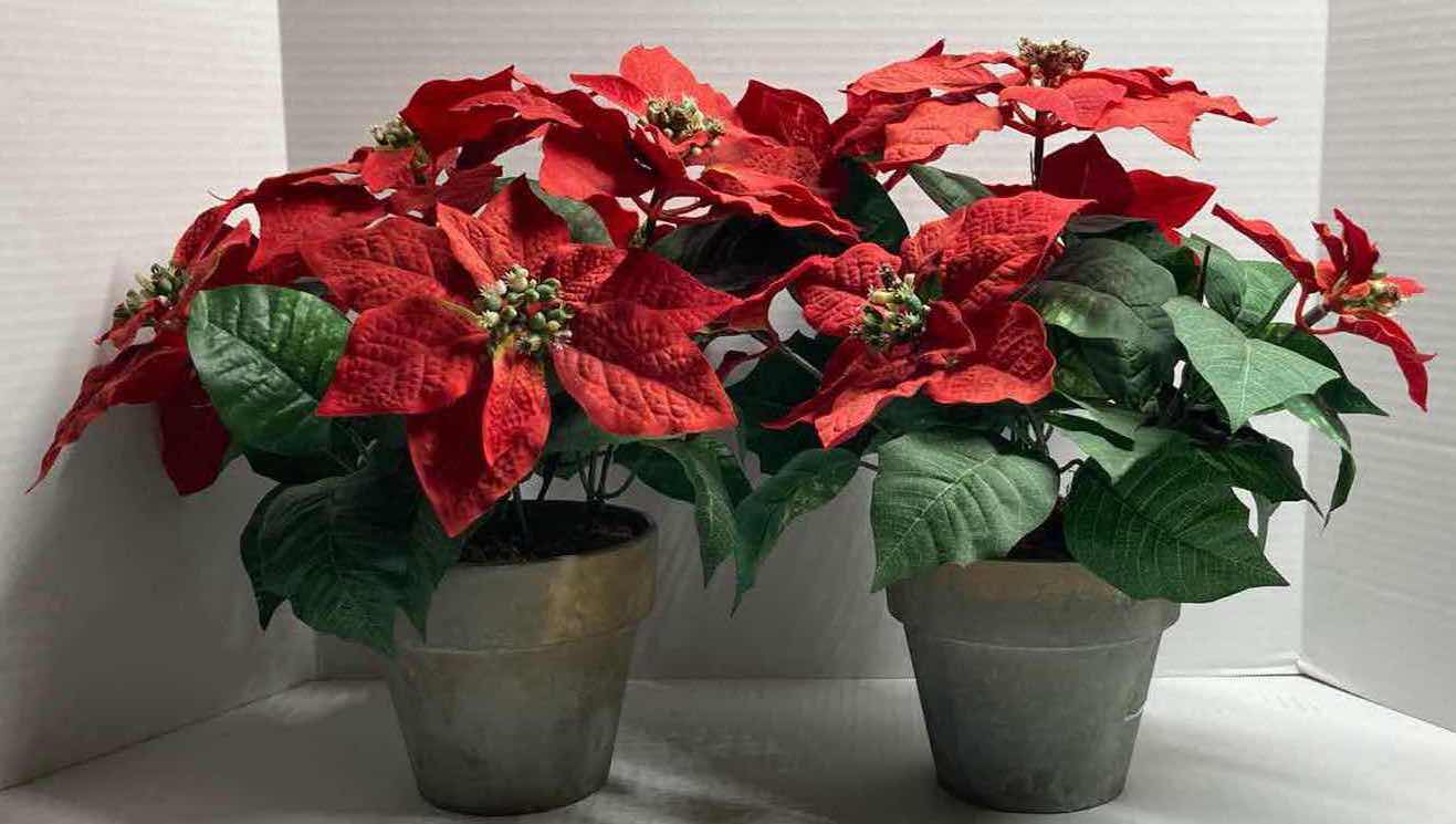 Photo 1 of FAUX POINSETTIA ARTIFICIAL DECORATIVE PLANTS (2) H14”