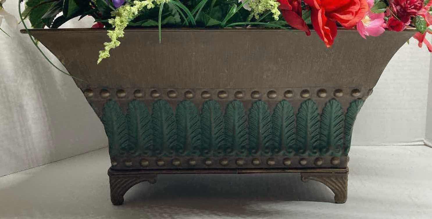 Photo 1 of BOUQUET OF ARTIFICIAL DECORATIVE FLOWERS W ALUMINIUM PLANT HOLDER 17” X 10.75” H18”