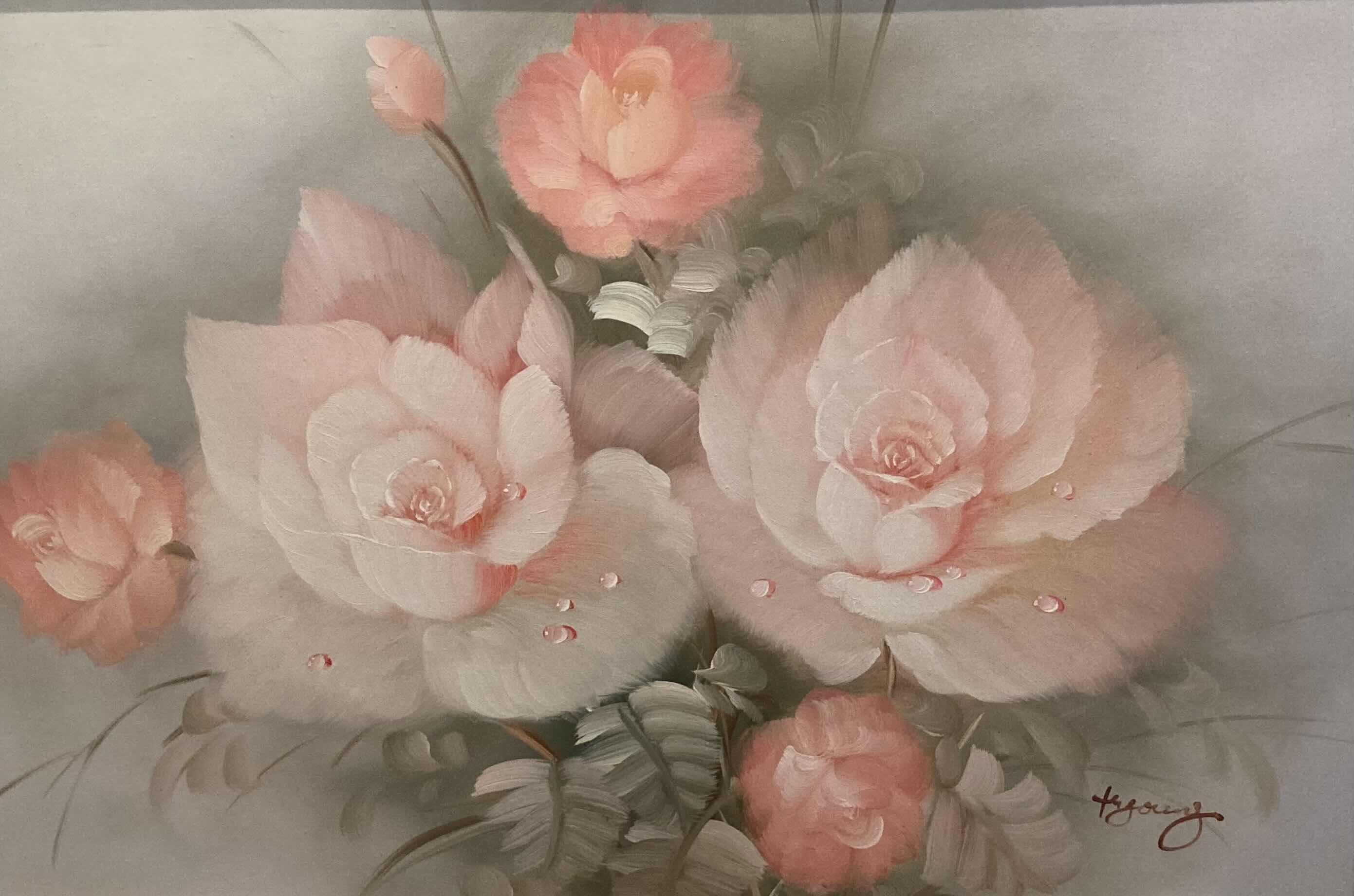 Photo 1 of ROSE BOUQUET PAINTING SIGNED BY ARTIST FRAMED ARTWORK