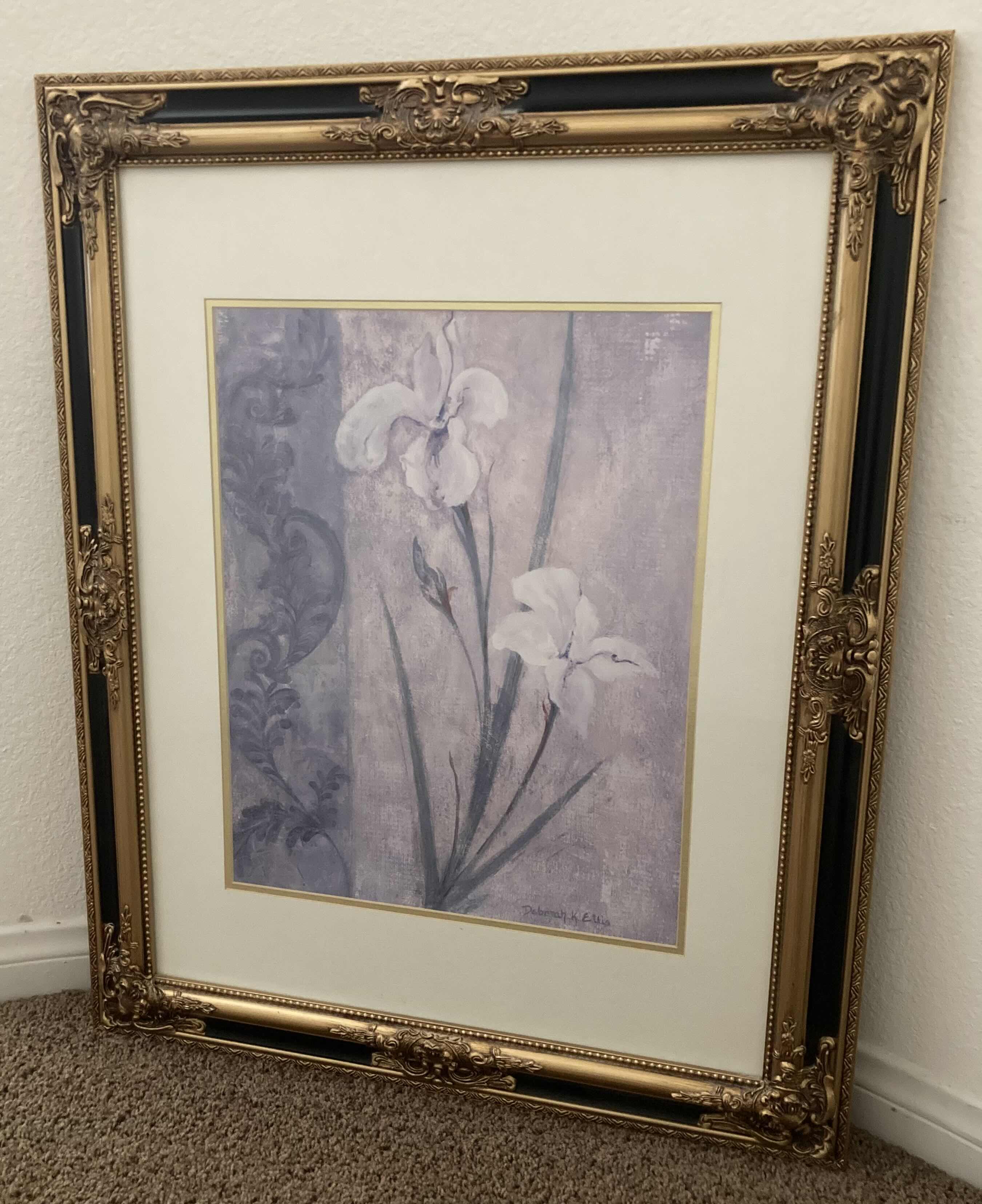 Photo 1 of LILIES PAINTING SIGNED BY DEBORAH ELLIS FRAMED REPRINT ARTWORK 27” X 33”